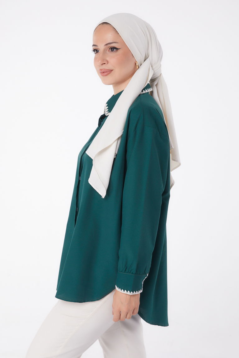 Nakışlı Gömlek Zümrüt - 13253 - TOFİSA