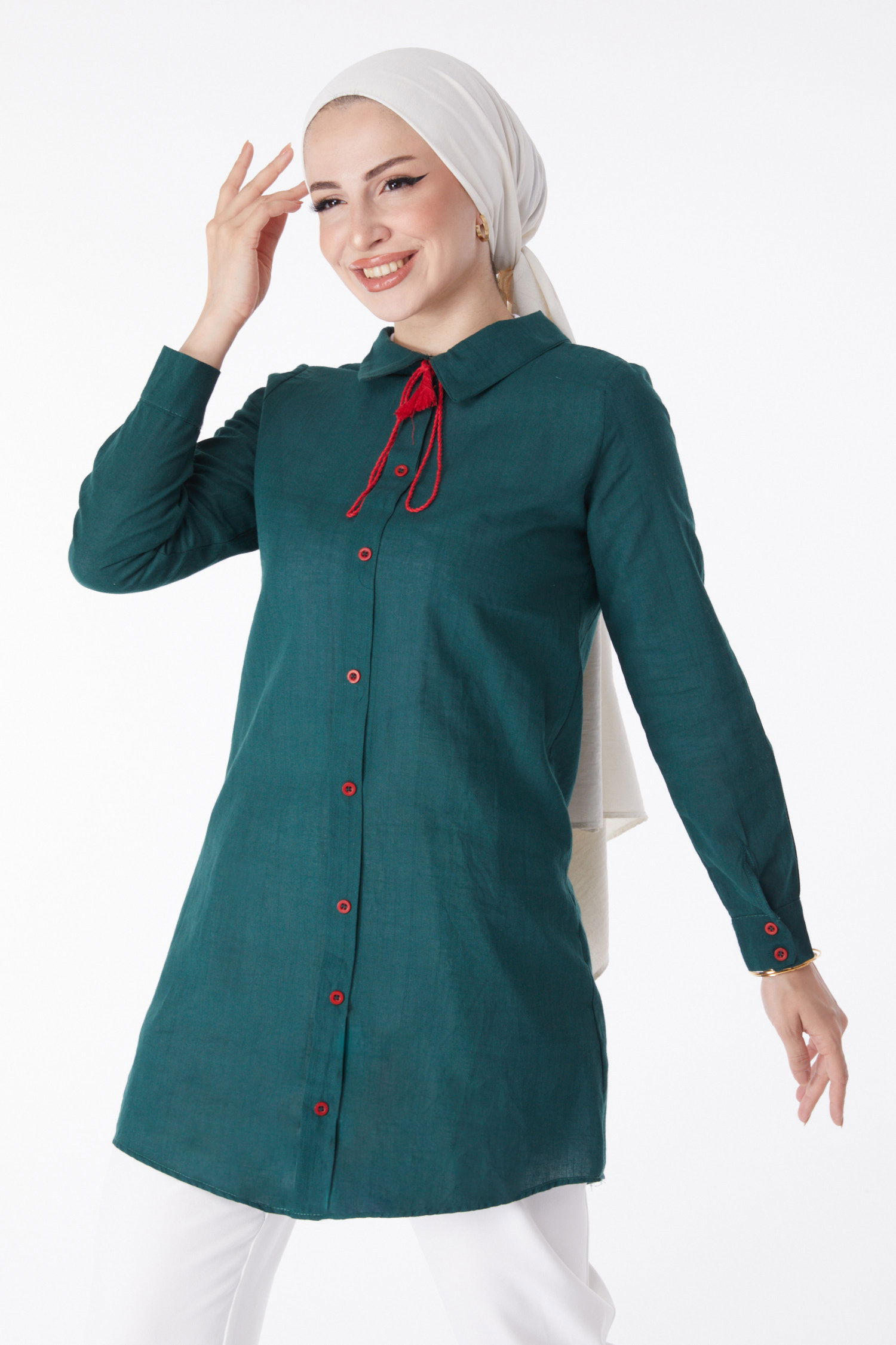 Püskül Detaylı Tunik Zümrüt - 13159 - 1