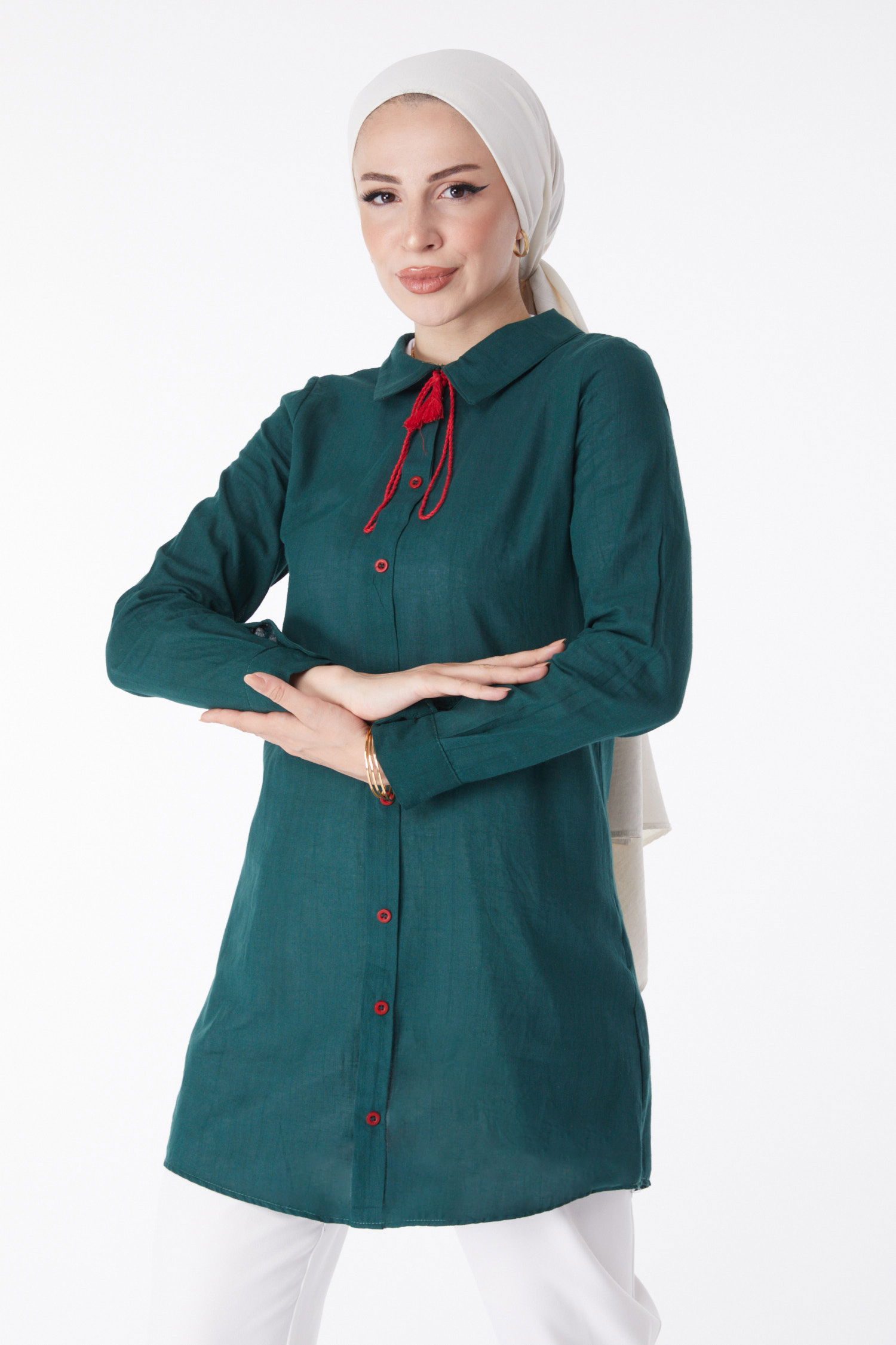 Püskül Detaylı Tunik Zümrüt - 13159 - 2