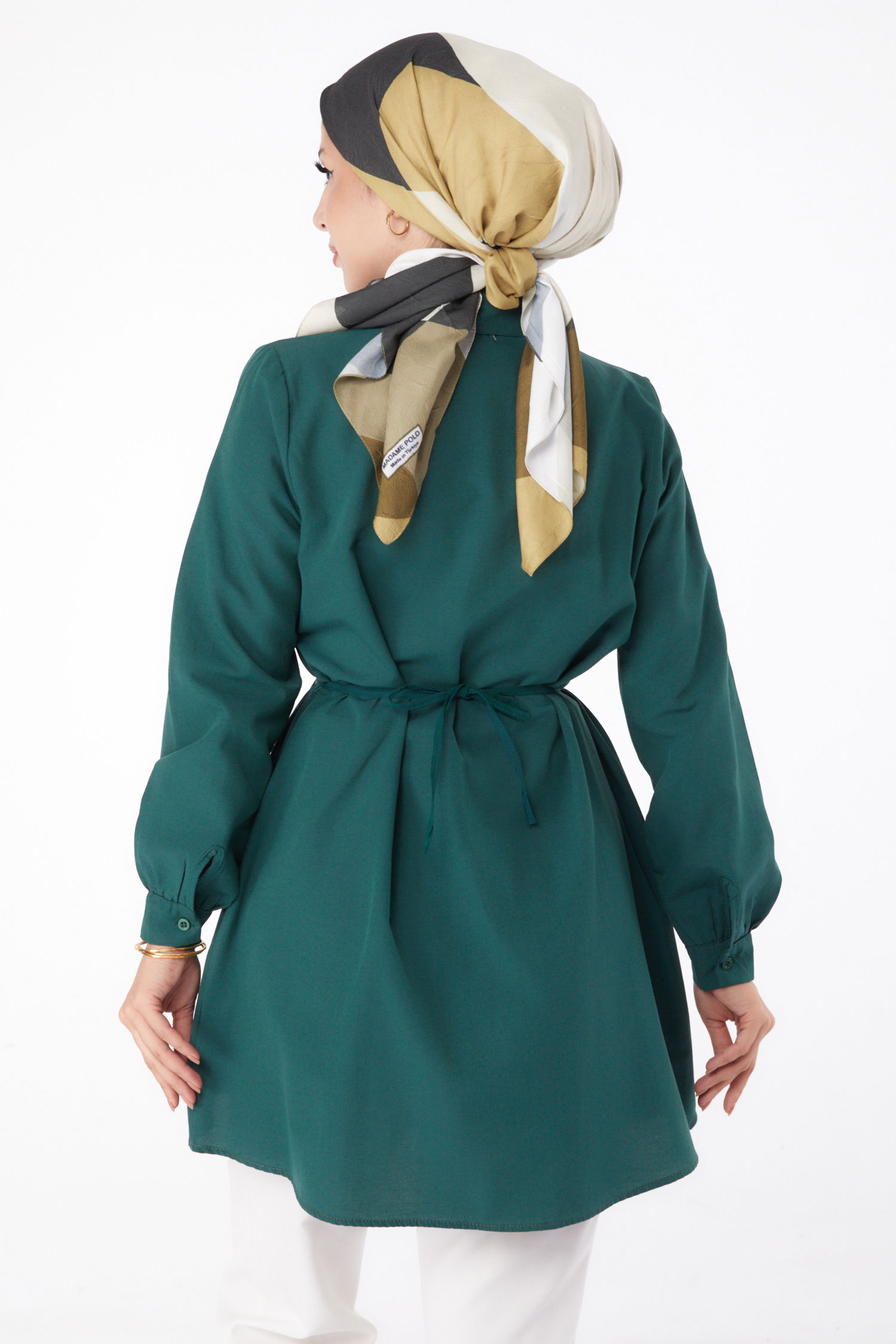 Düz Gömlek Yaka Kadın Zümrüt Tunik - 13280 - 5