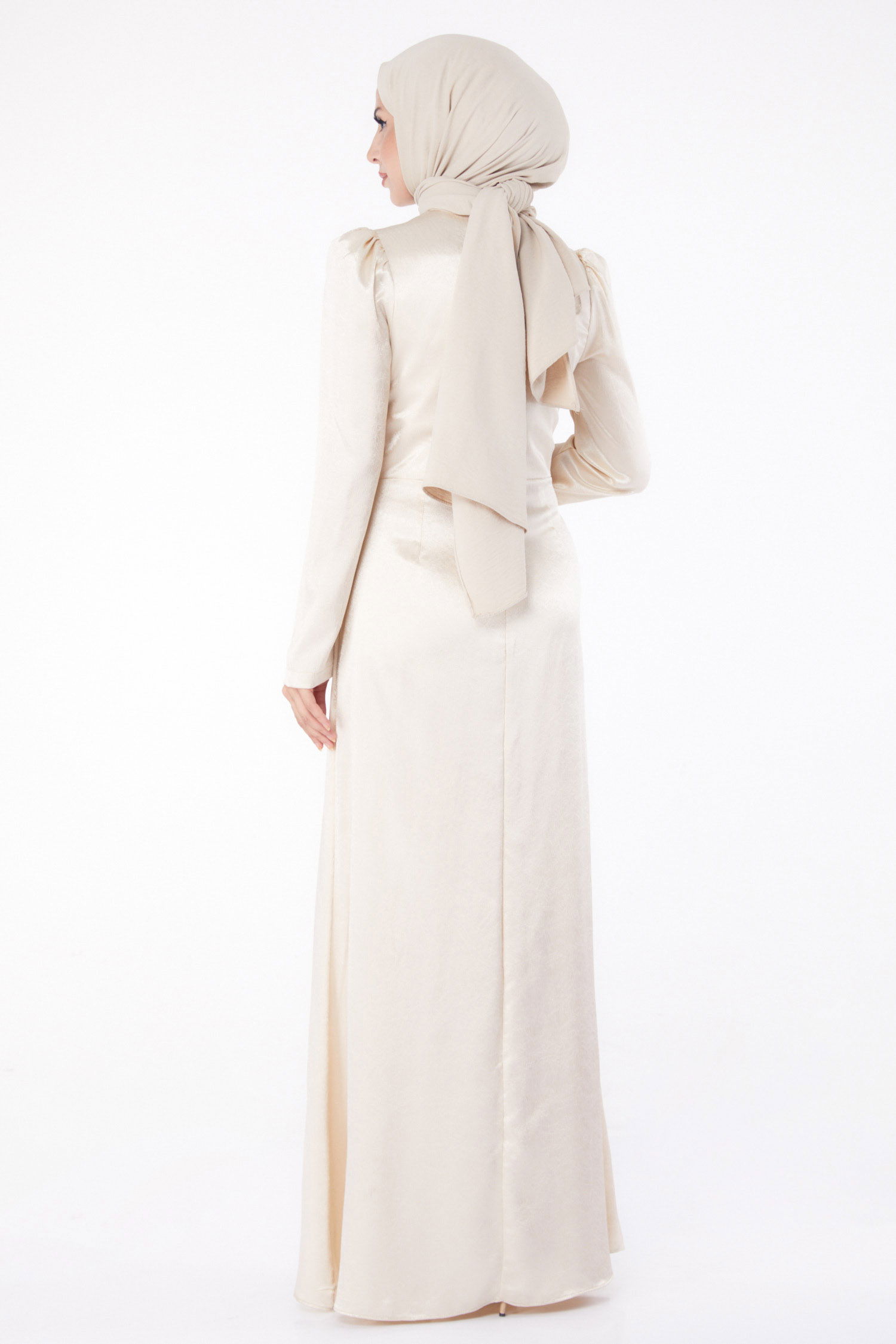 Taşlı Abiye Elbise Bej - 26192 - 5