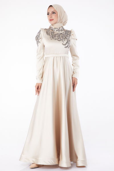 Taşlı Prenses abiye Bej - 26251 