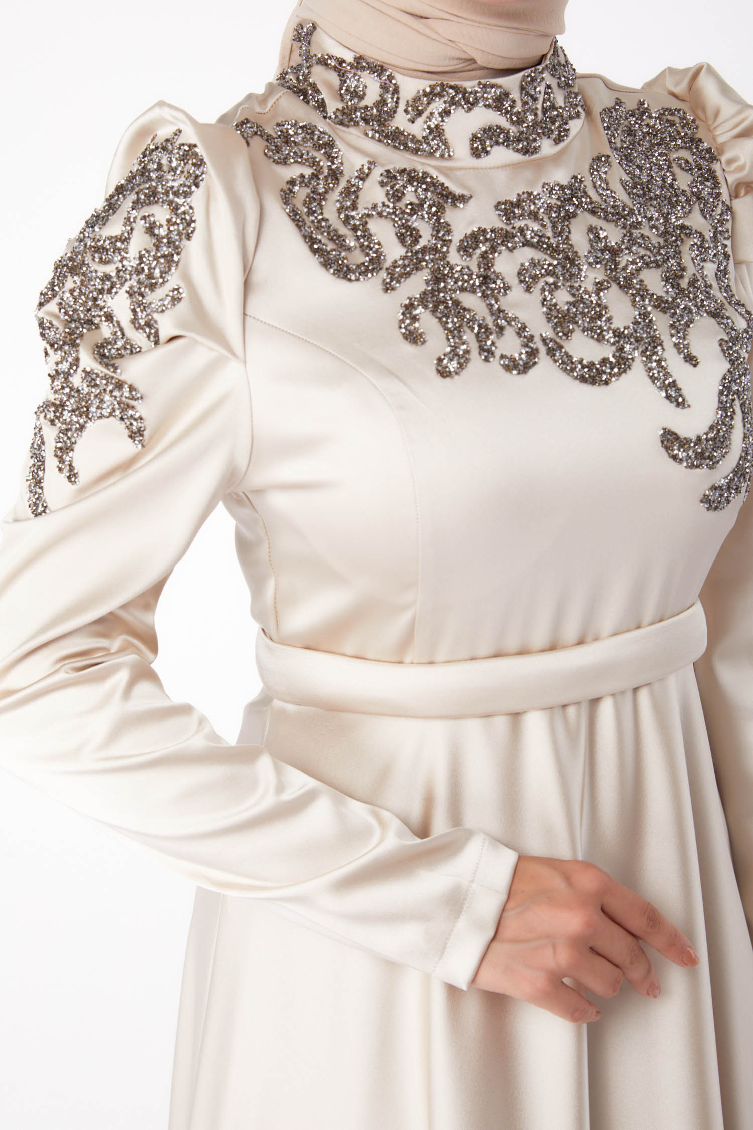 Taşlı Prenses abiye Bej - 26251 - 6