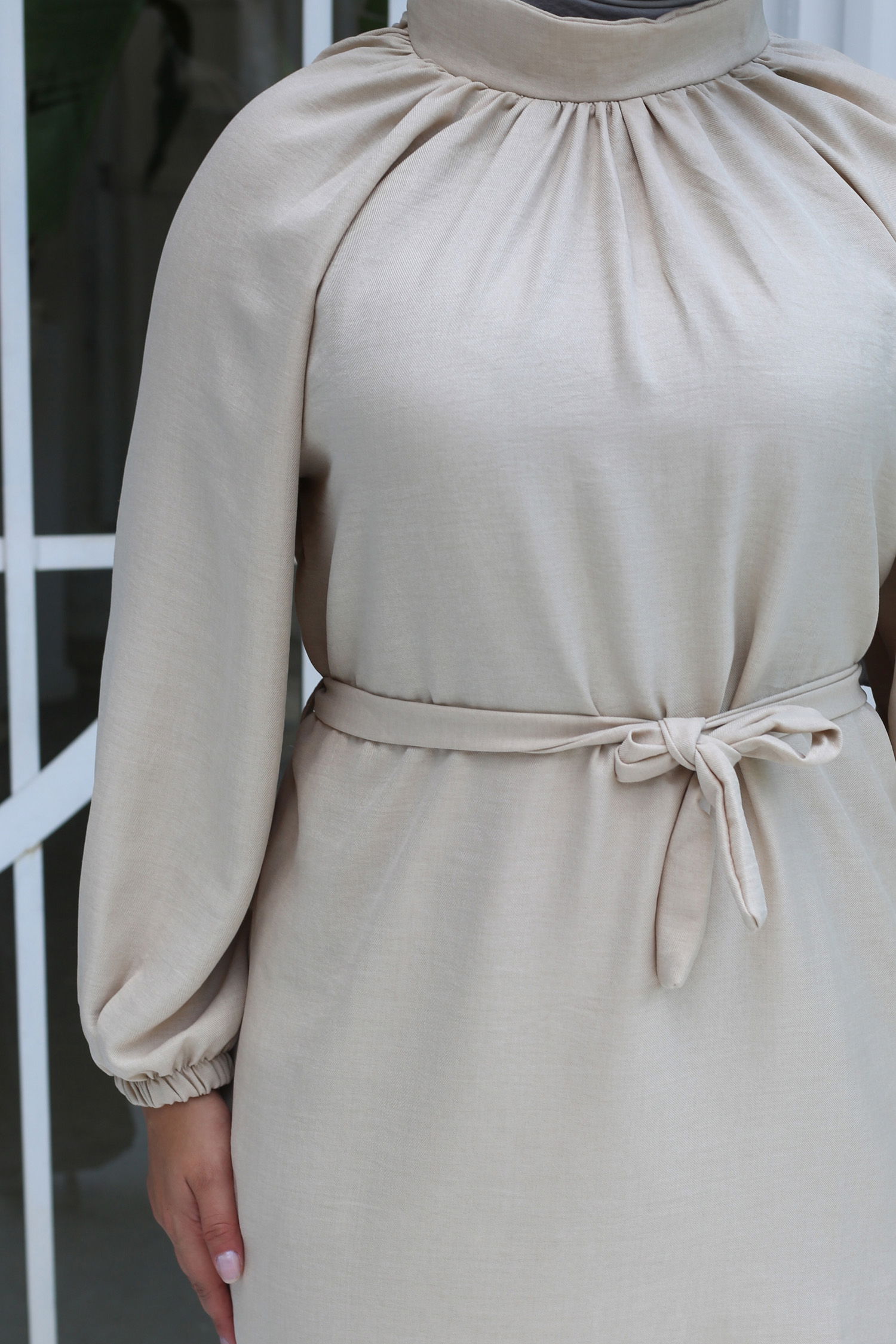 Düz Hakim Yaka Kadın Bej Tunik Pantolon İkili Takım - 13212 - 6