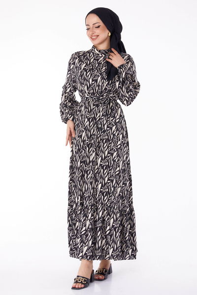 Desenli Elbise Beyaz - 25711 