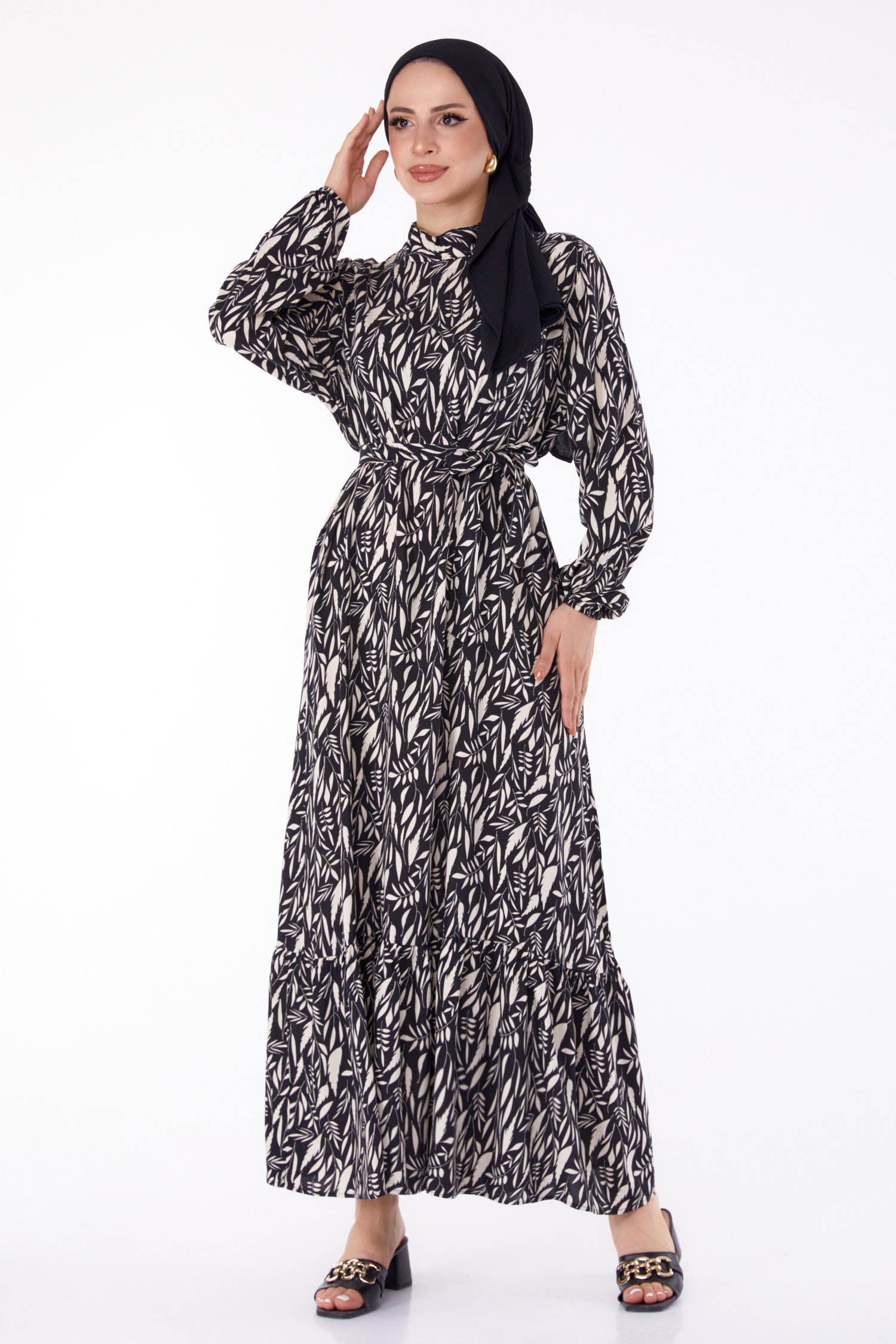Desenli Elbise Beyaz - 25711 - 2