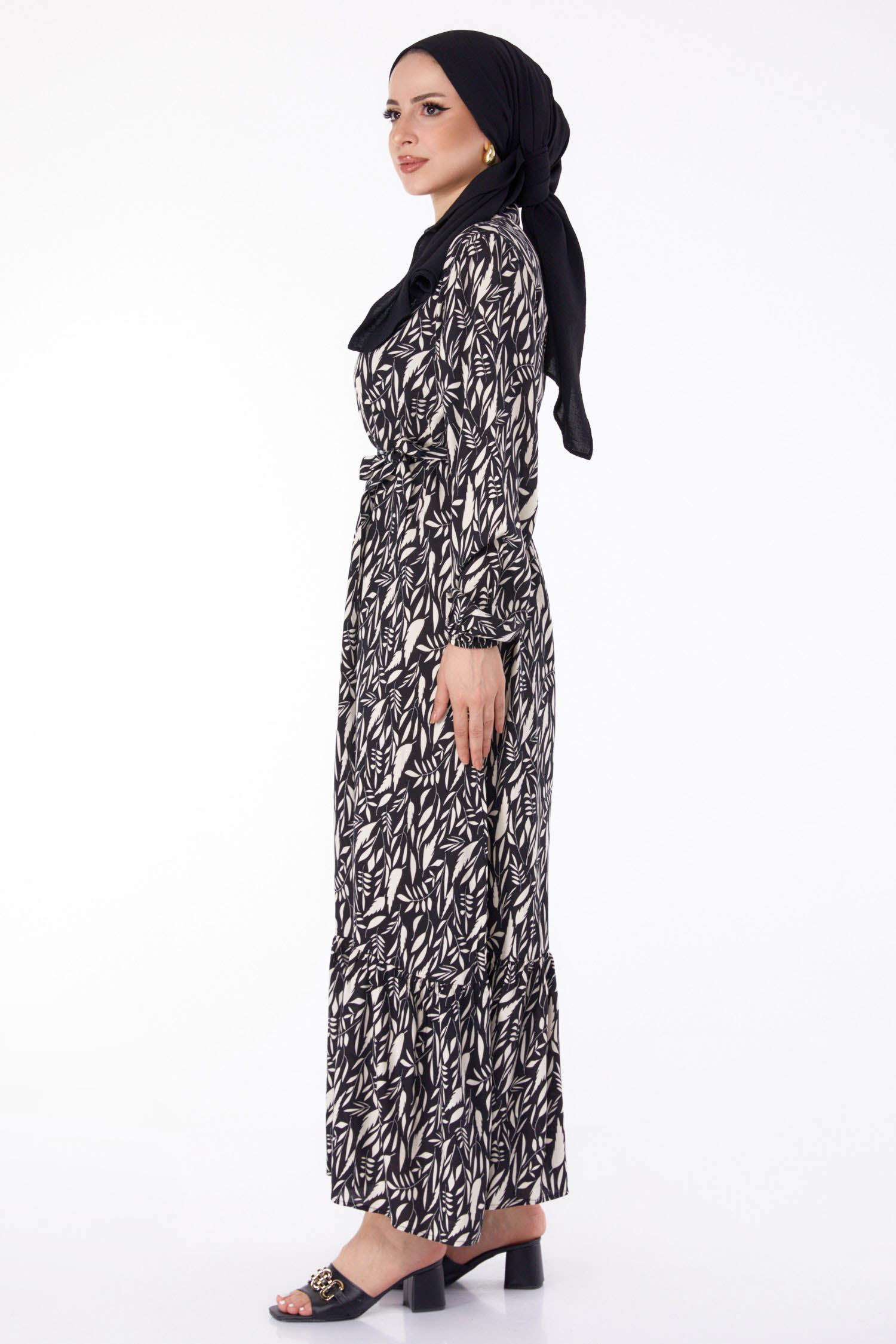 Desenli Elbise Beyaz - 25711 - 4