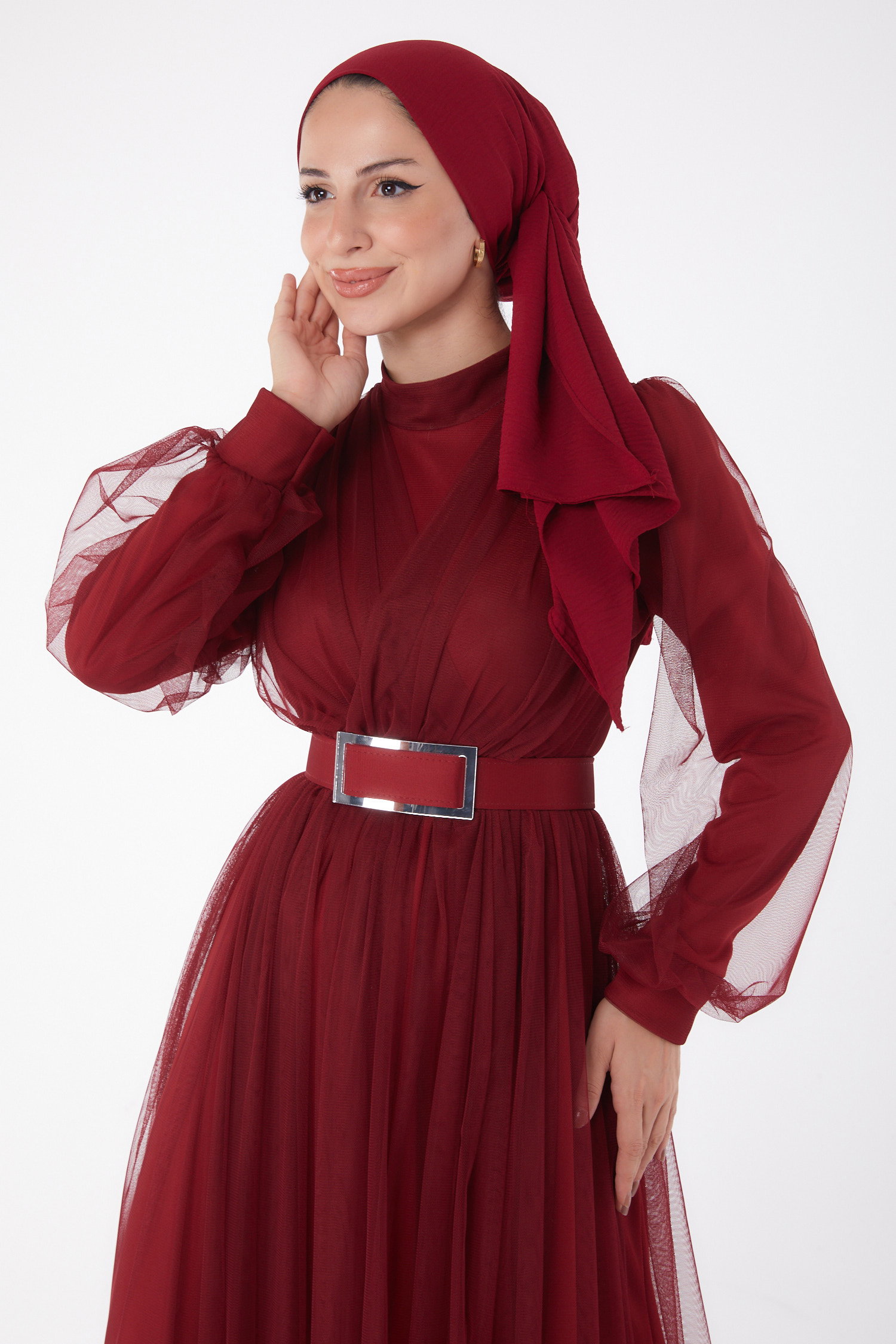 Abiye Elbise Bordo - 26083 - 3