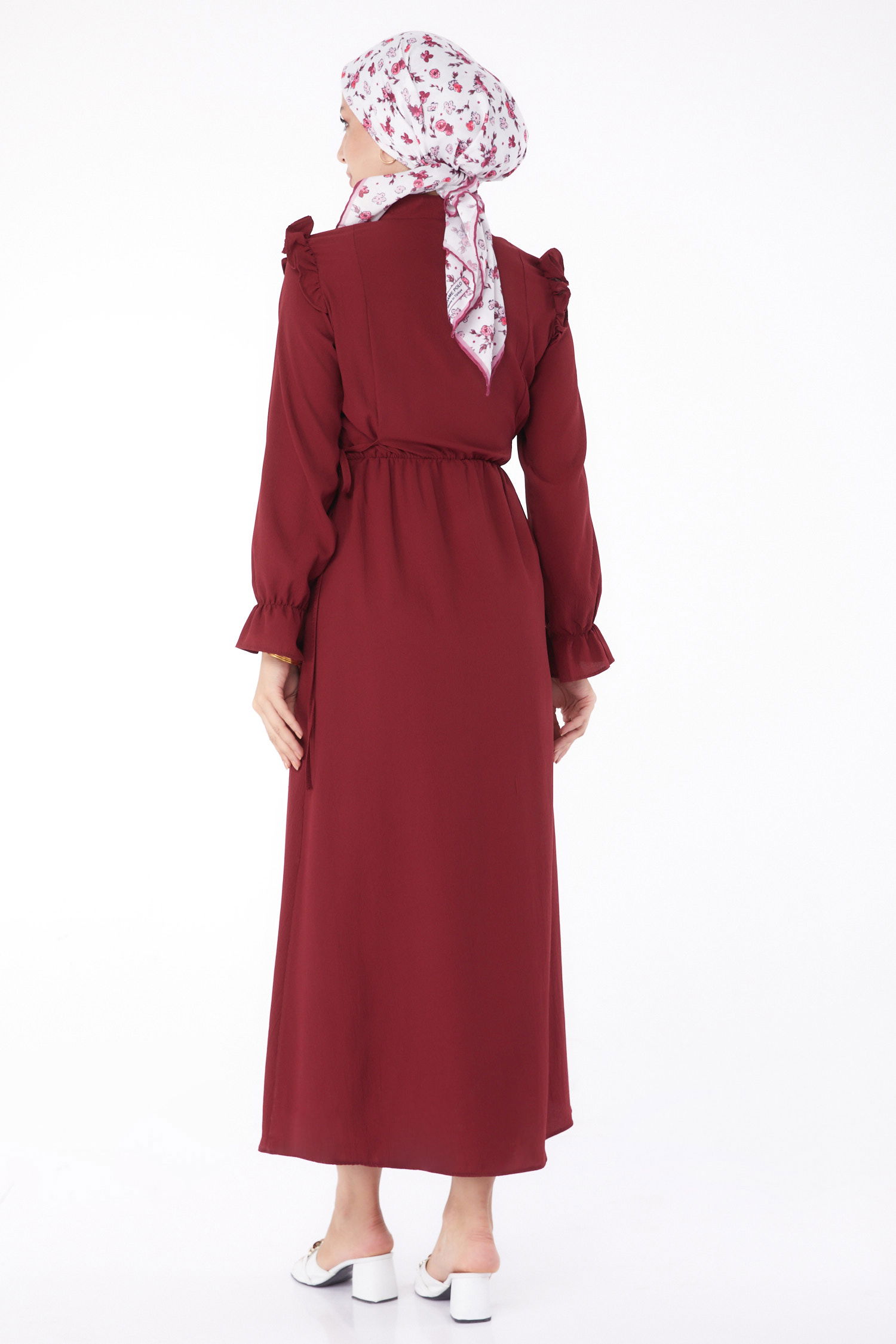 Fırfırlı Elbise Bordo - 13269 - 4