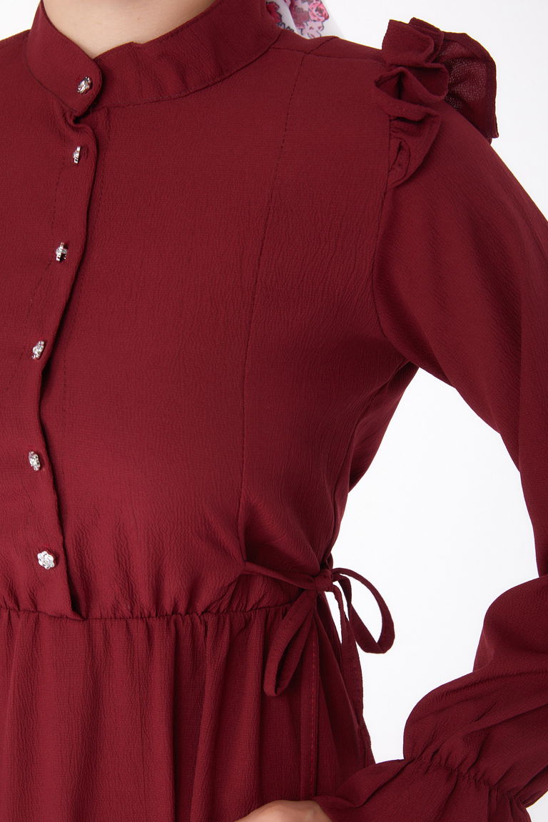 Fırfırlı Elbise Bordo - 13269 - TOFİSA