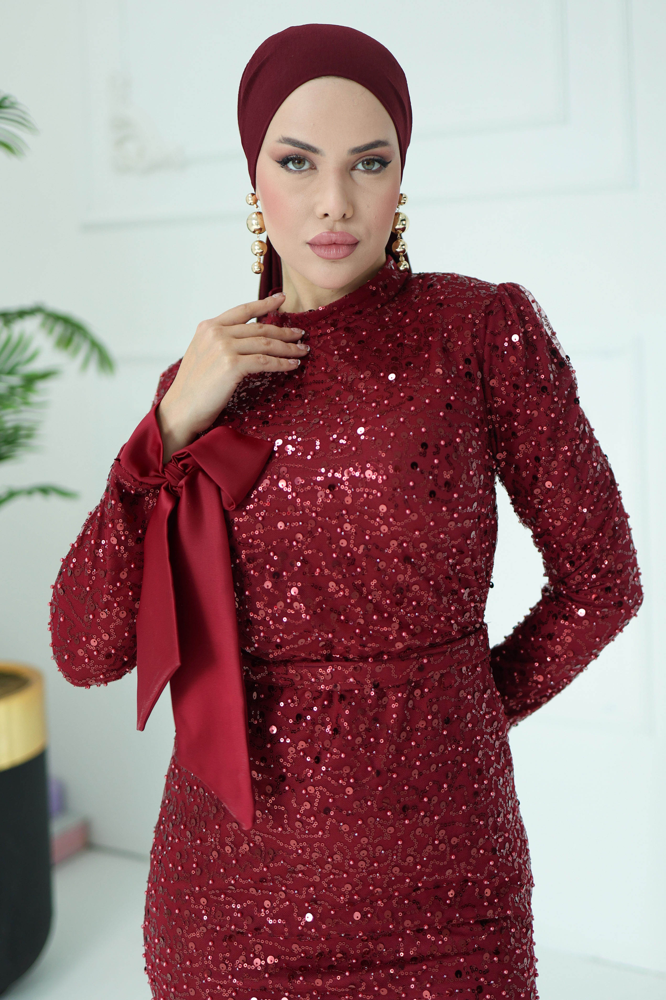 Payetli Abiye Bordo - 26562 - 3