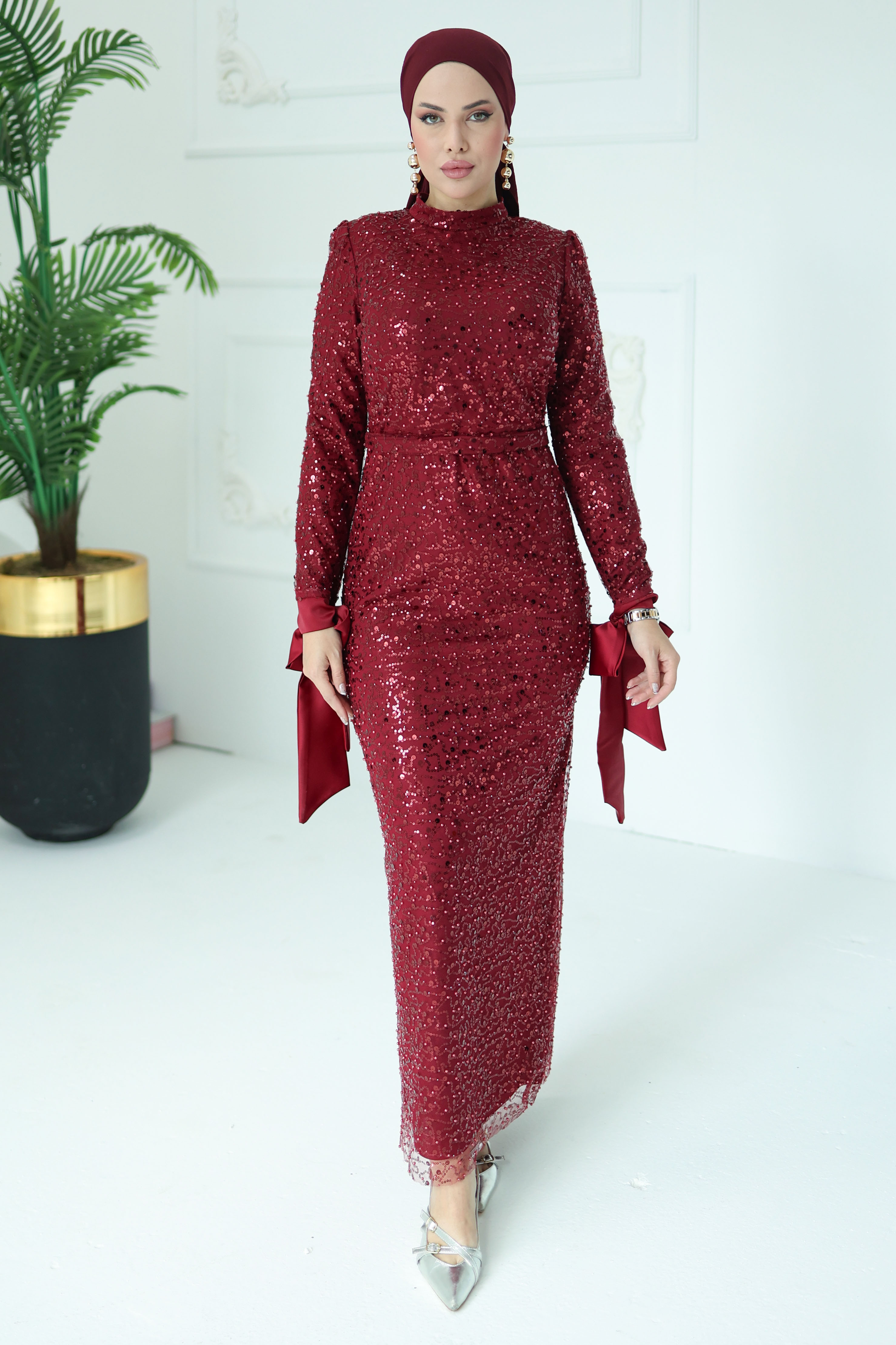 Payetli Abiye Bordo - 26562 - 4