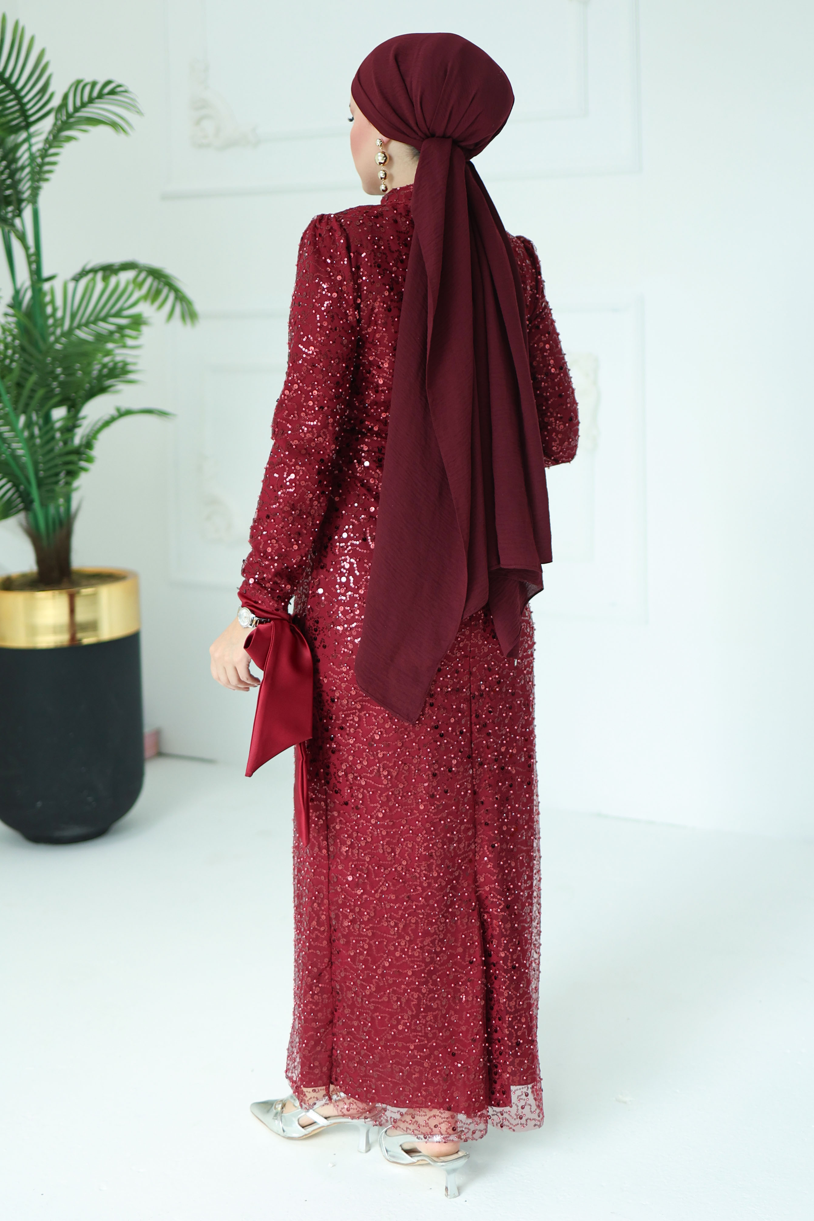 Payetli Abiye Bordo - 26562 - 6