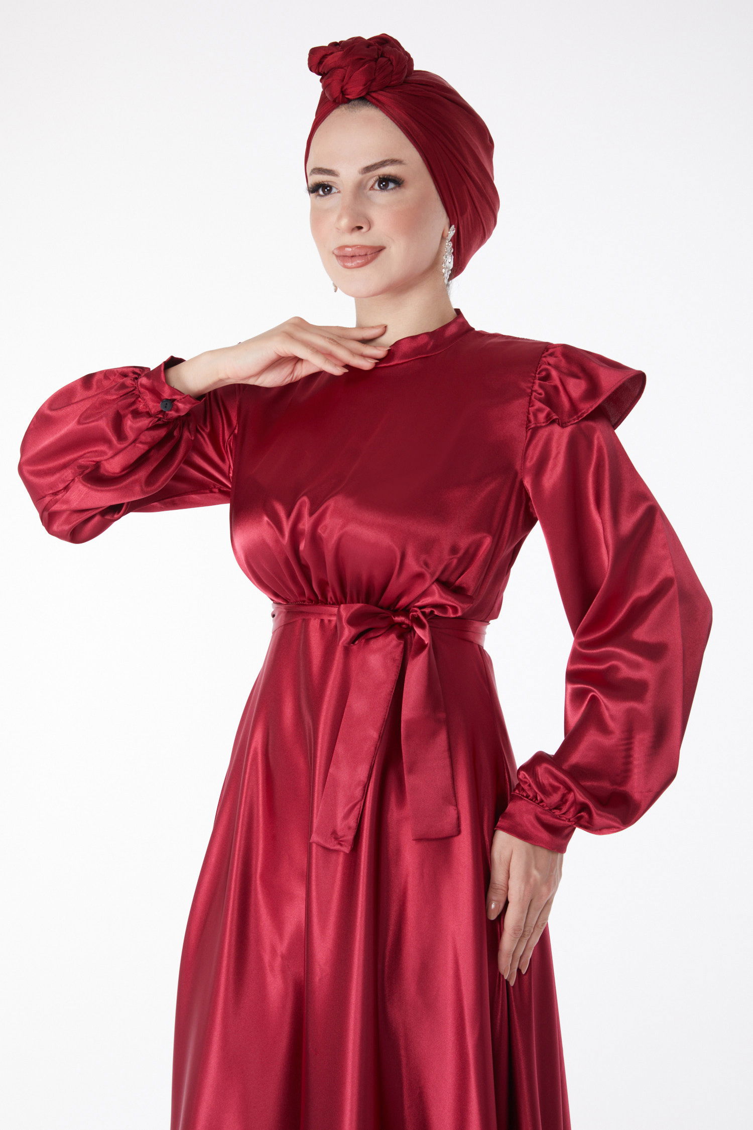 Prenses Kol Abiye Elbise Bordo - 24887 - 2