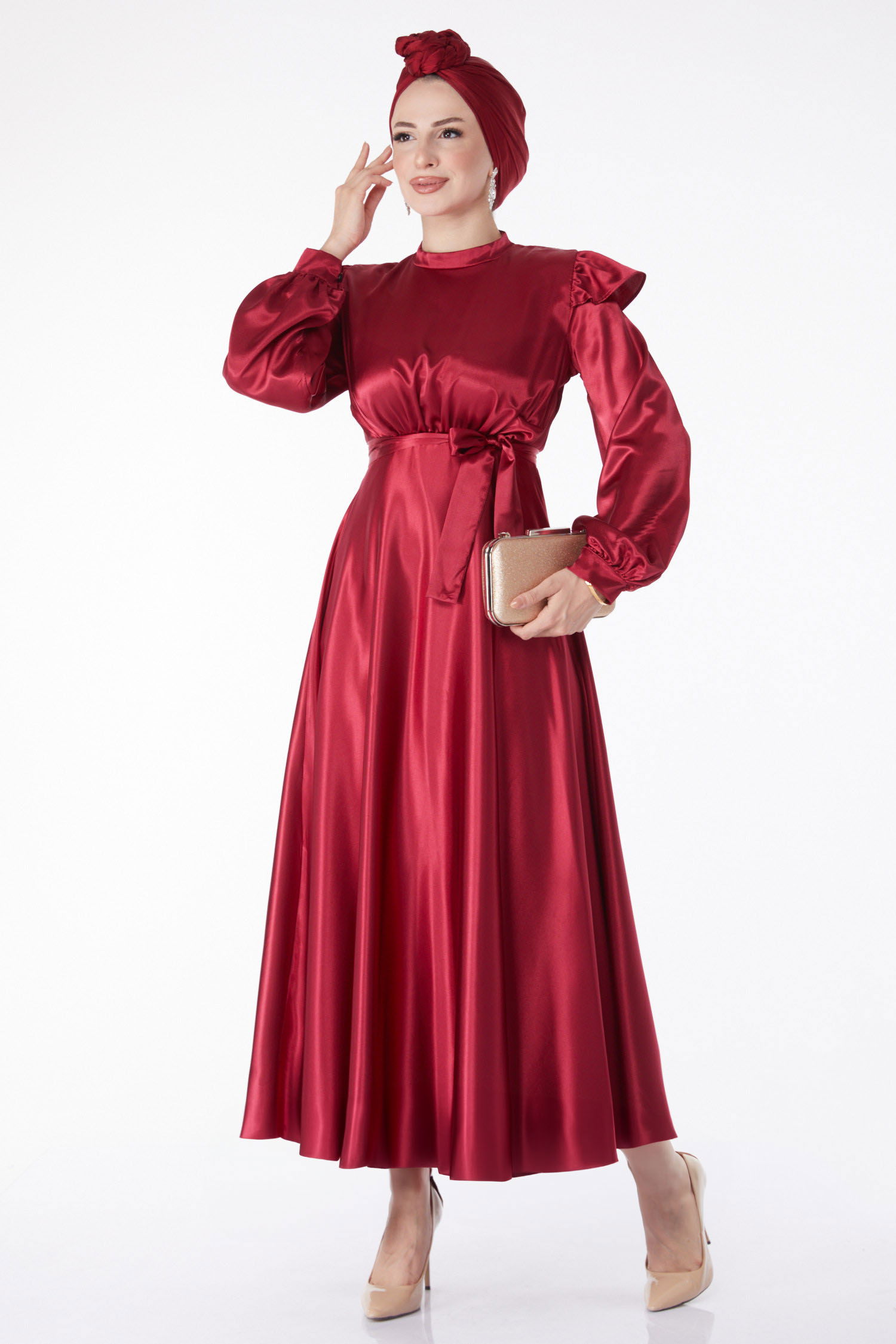 Prenses Kol Abiye Elbise Bordo - 24887 - 3