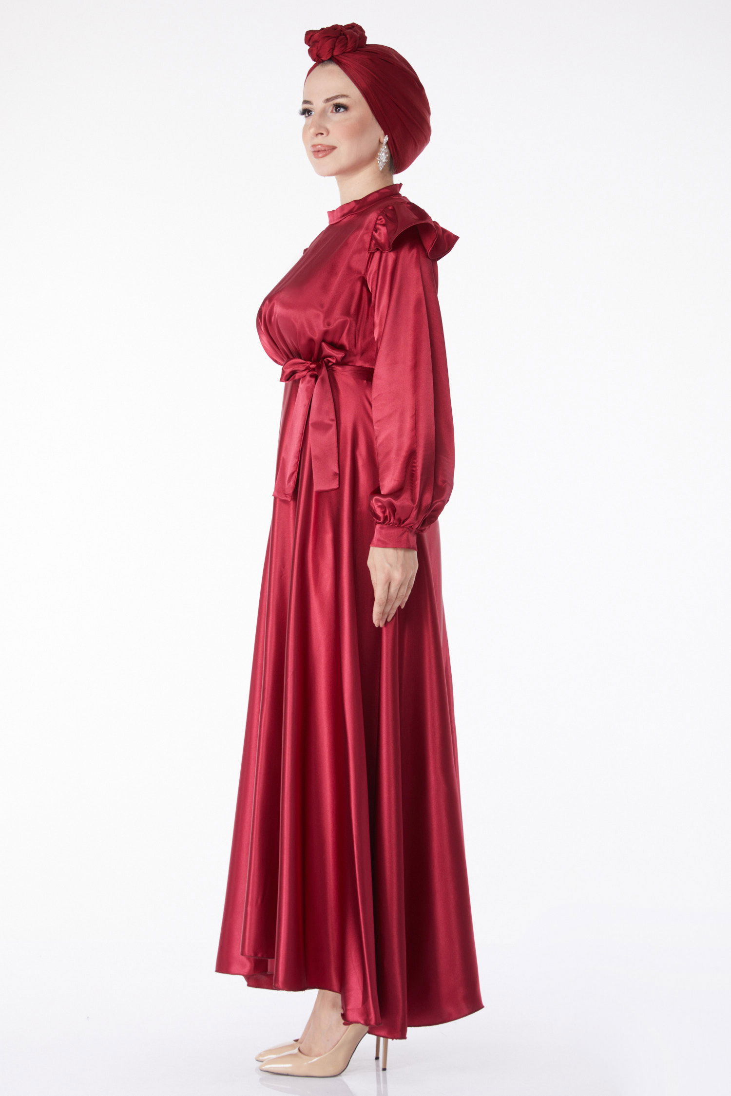 Prenses Kol Abiye Elbise Bordo - 24887 - 4
