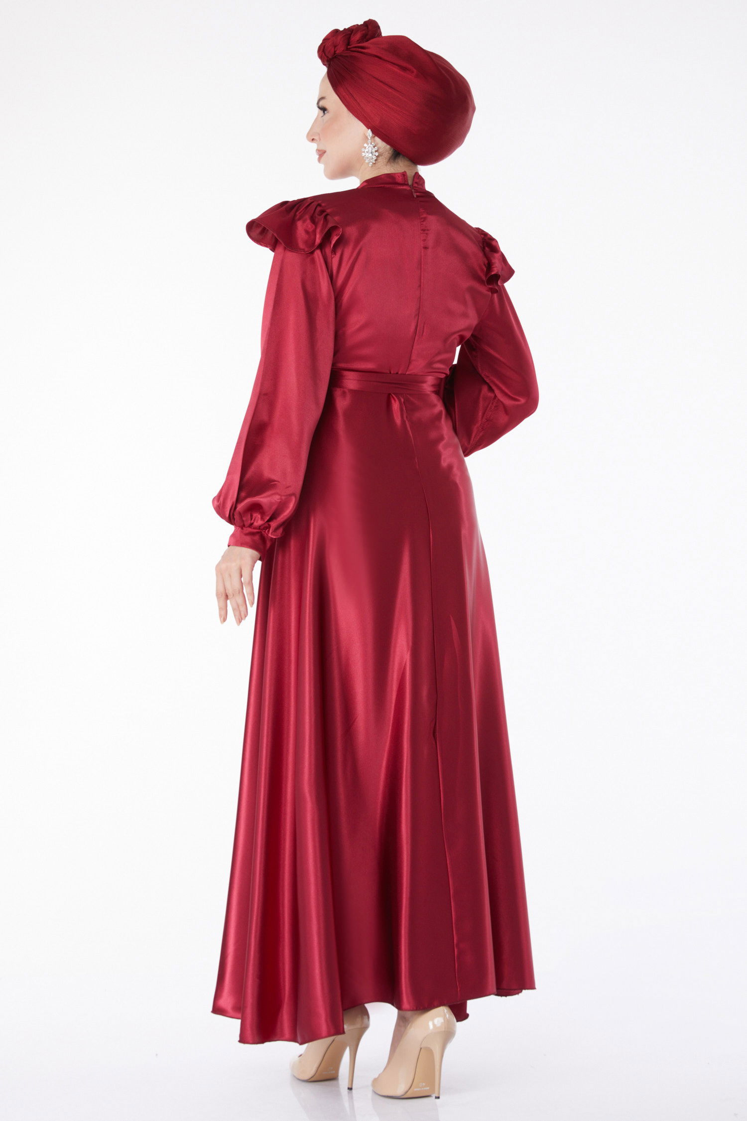 Prenses Kol Abiye Elbise Bordo - 24887 - 5