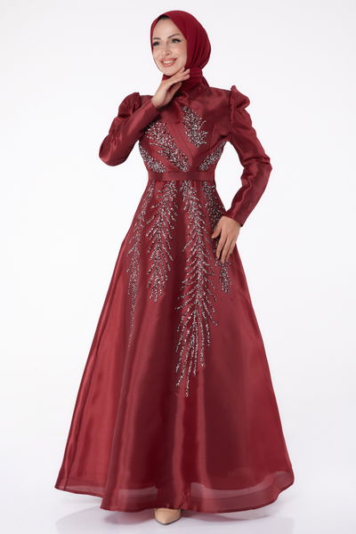Taşlı Prenses abiye Bordo - 26250 