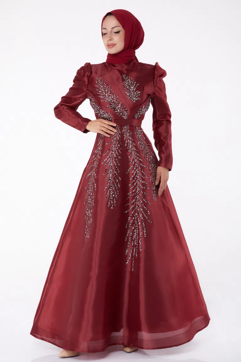 Taşlı Prenses abiye Bordo - 26250 - TOFİSA