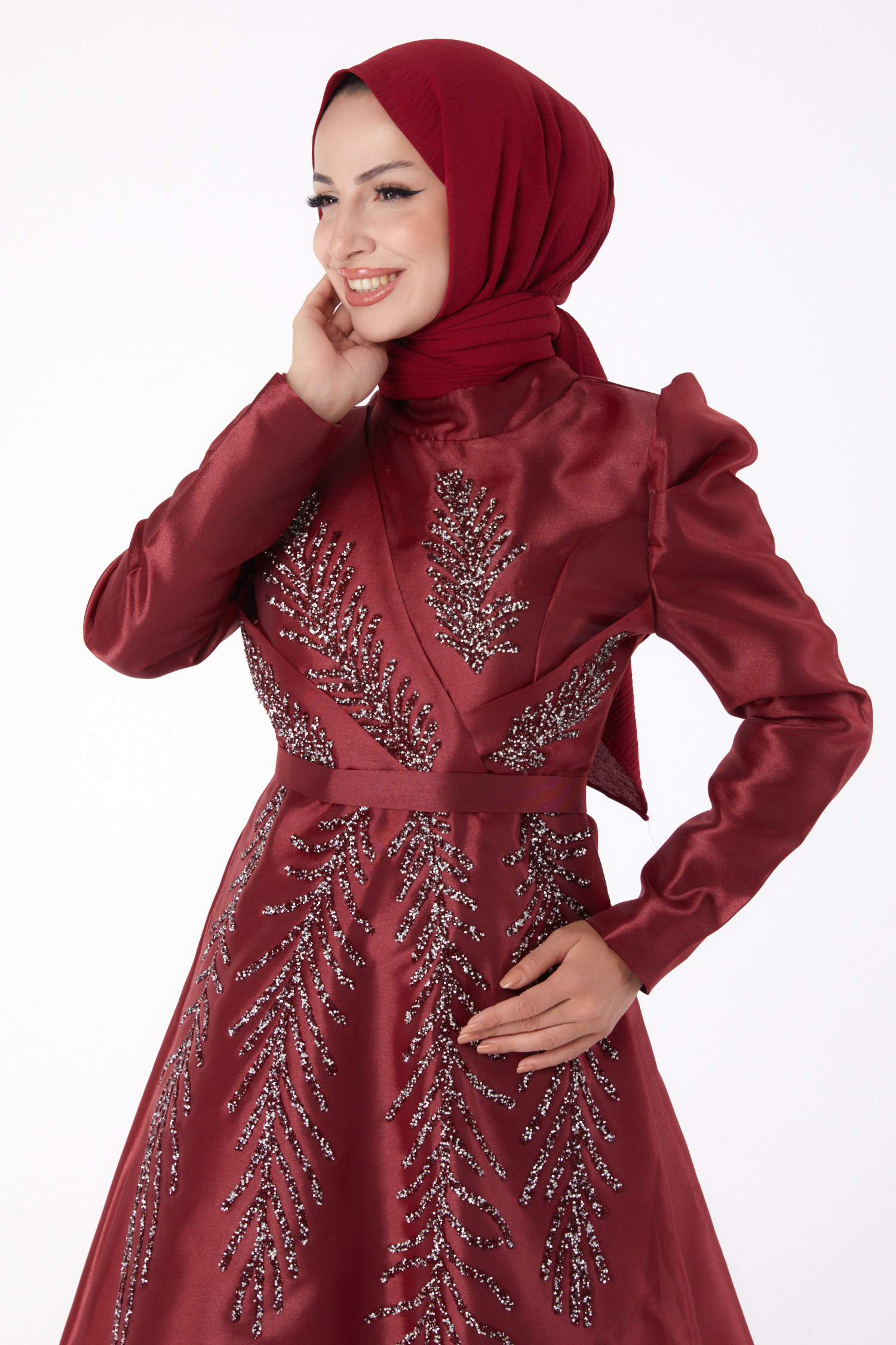 Taşlı Prenses abiye Bordo - 26250 - 3