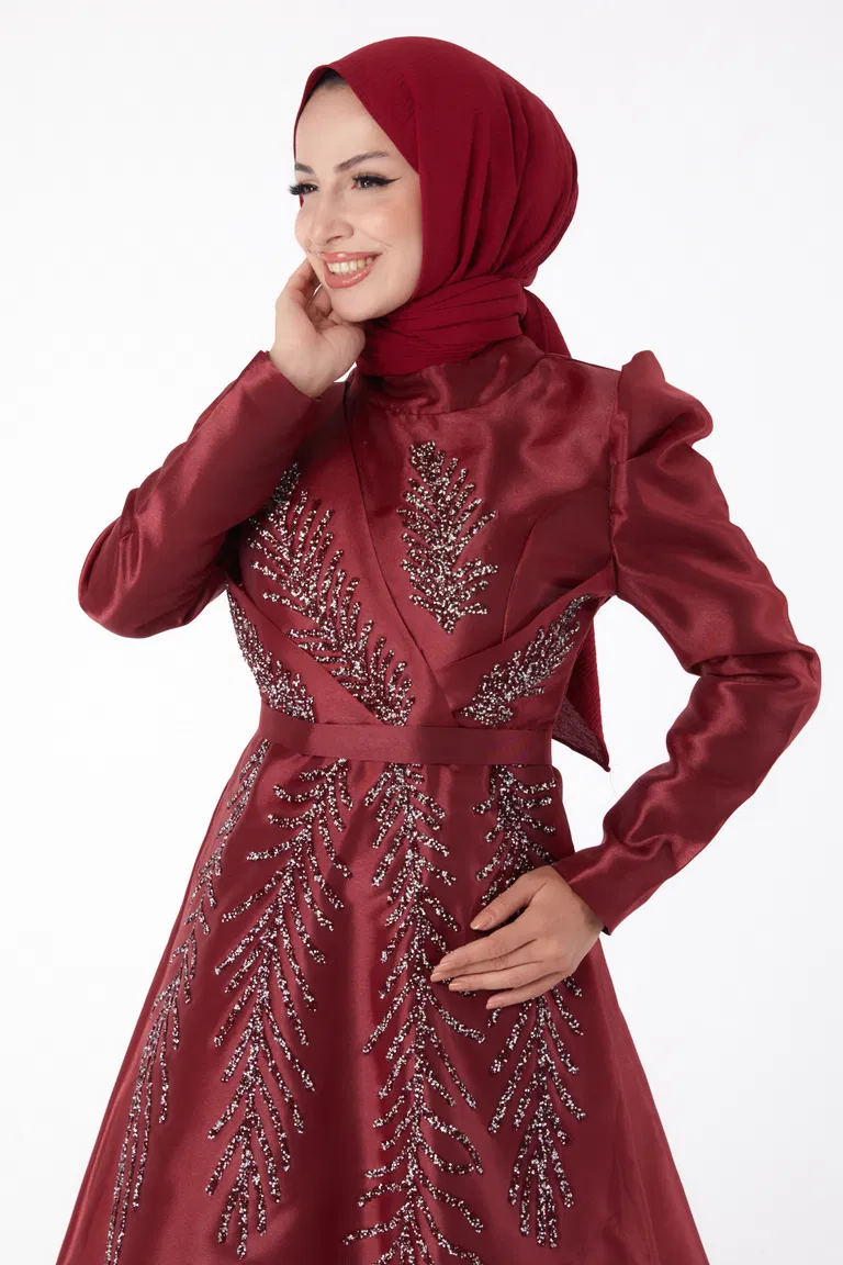 Taşlı Prenses abiye Bordo - 26250 - TOFİSA
