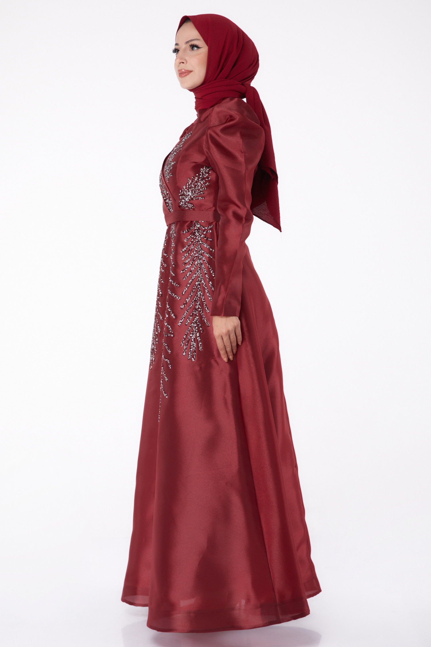 Taşlı Prenses abiye Bordo - 26250 - 4