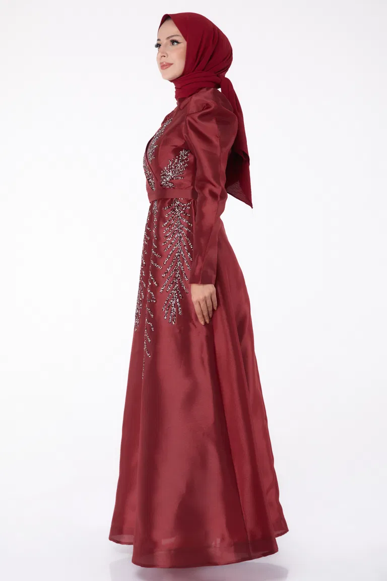 Taşlı Prenses abiye Bordo - 26250 - TOFİSA