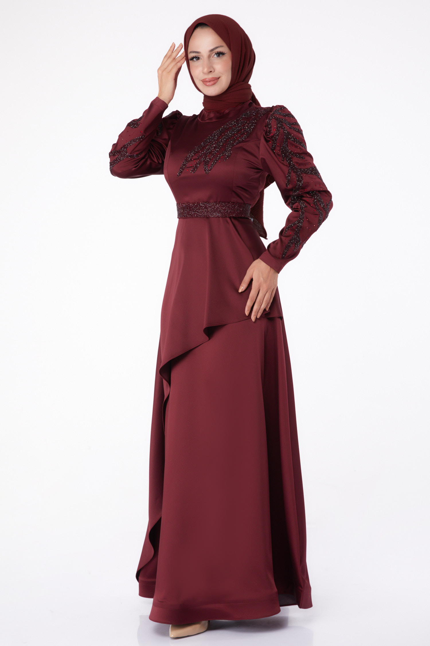 Taşlı Prenses abiye Bordo - 26252 - 2