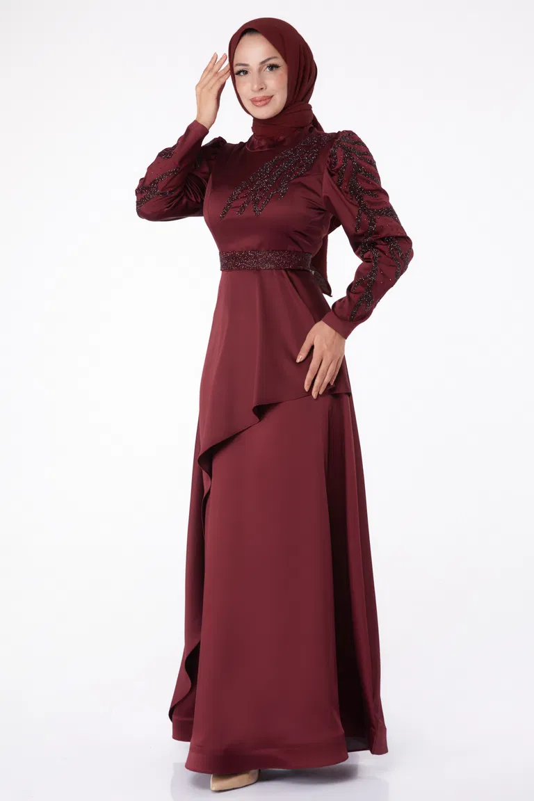 Taşlı Prenses abiye Bordo - 26252 - TOFİSA