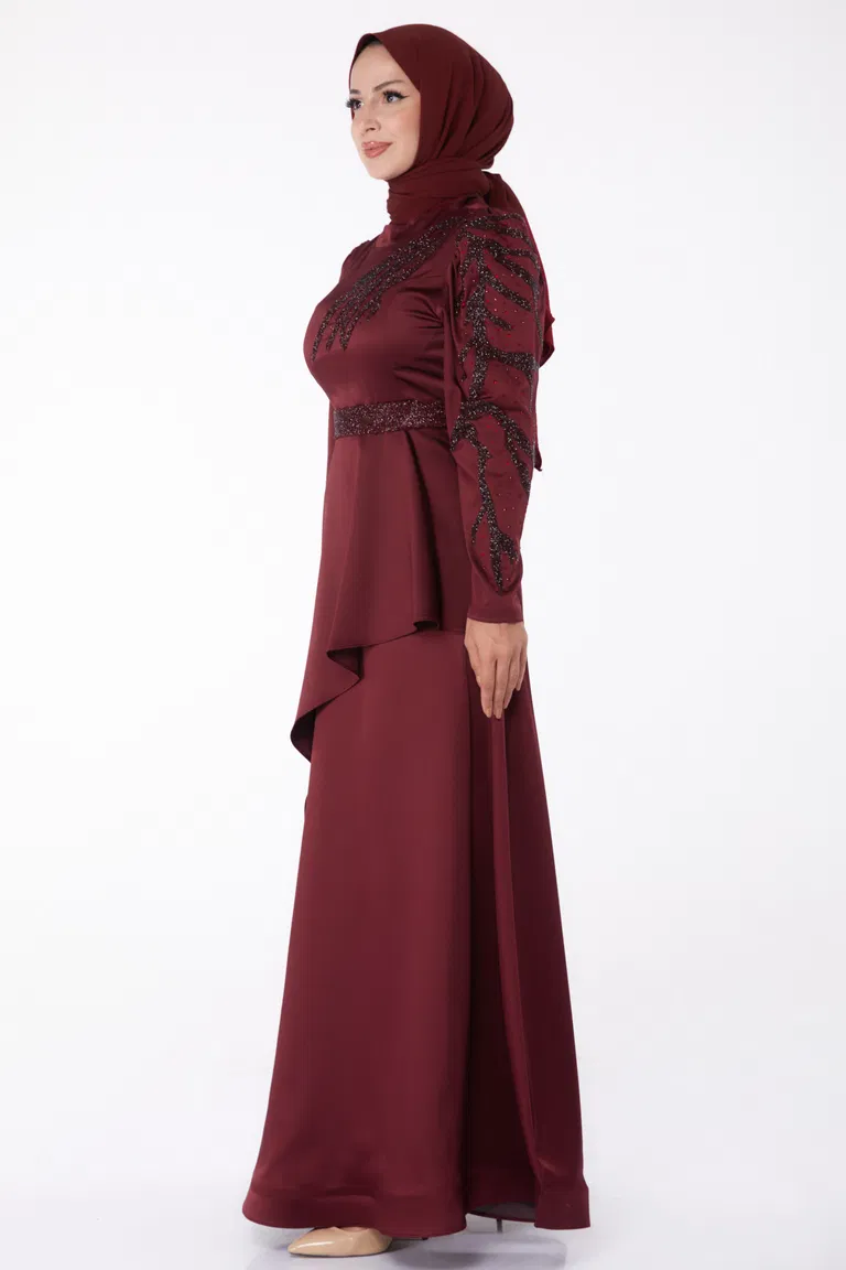 Taşlı Prenses abiye Bordo - 26252 - TOFİSA
