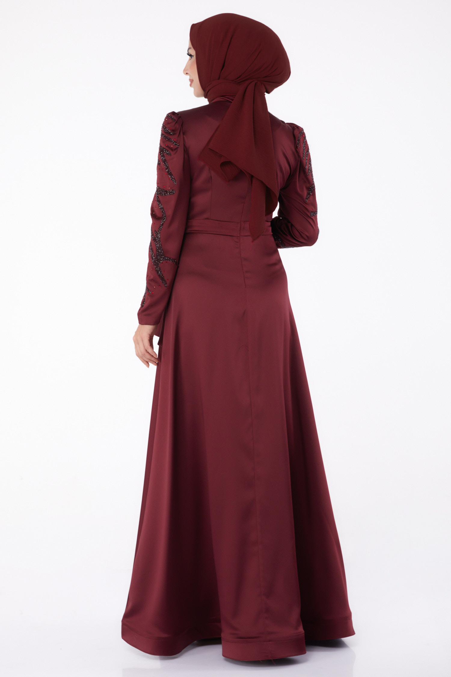 Taşlı Prenses abiye Bordo - 26252 - 5