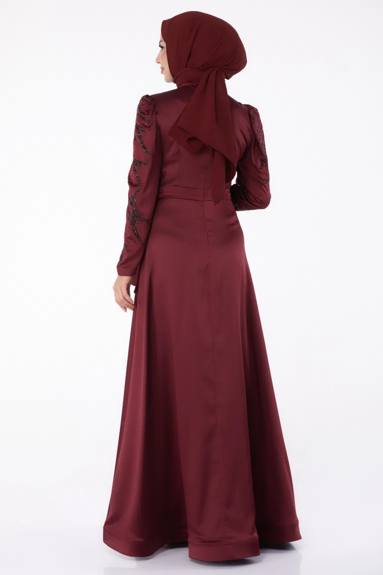 Taşlı Prenses abiye Bordo - 26252 - TOFİSA