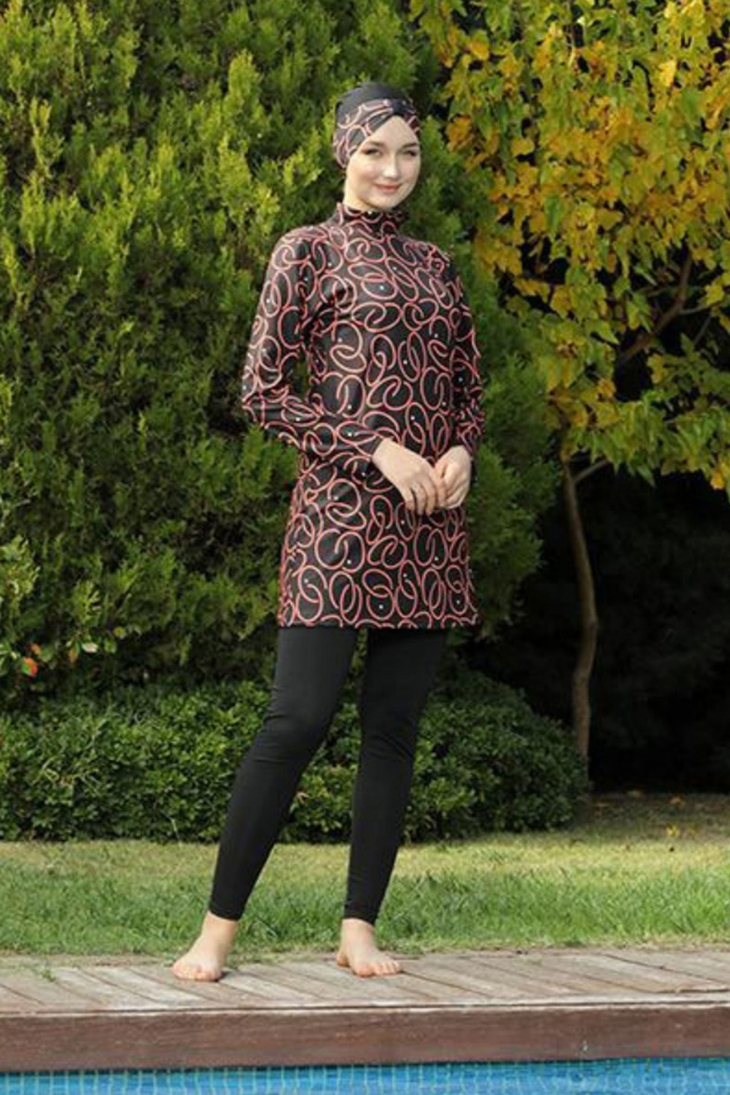 Düz Hakim Yaka Kadın Fuşya Tesettür Mayo - 25801 - 1