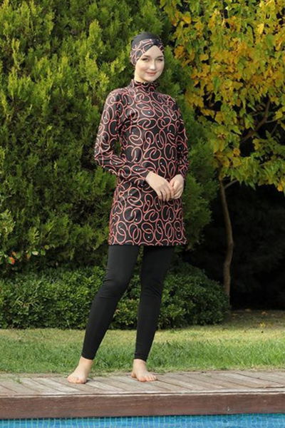 Düz Hakim Yaka Kadın Fuşya Tesettür Mayo - 25801 