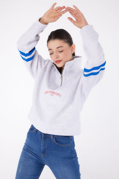 Fermuarlı sweatshirt Gri - 26381 