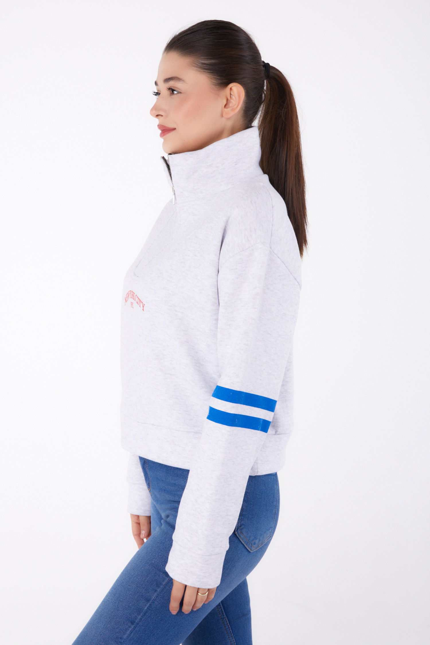 Fermuarlı sweatshirt Gri - 26381 - 4