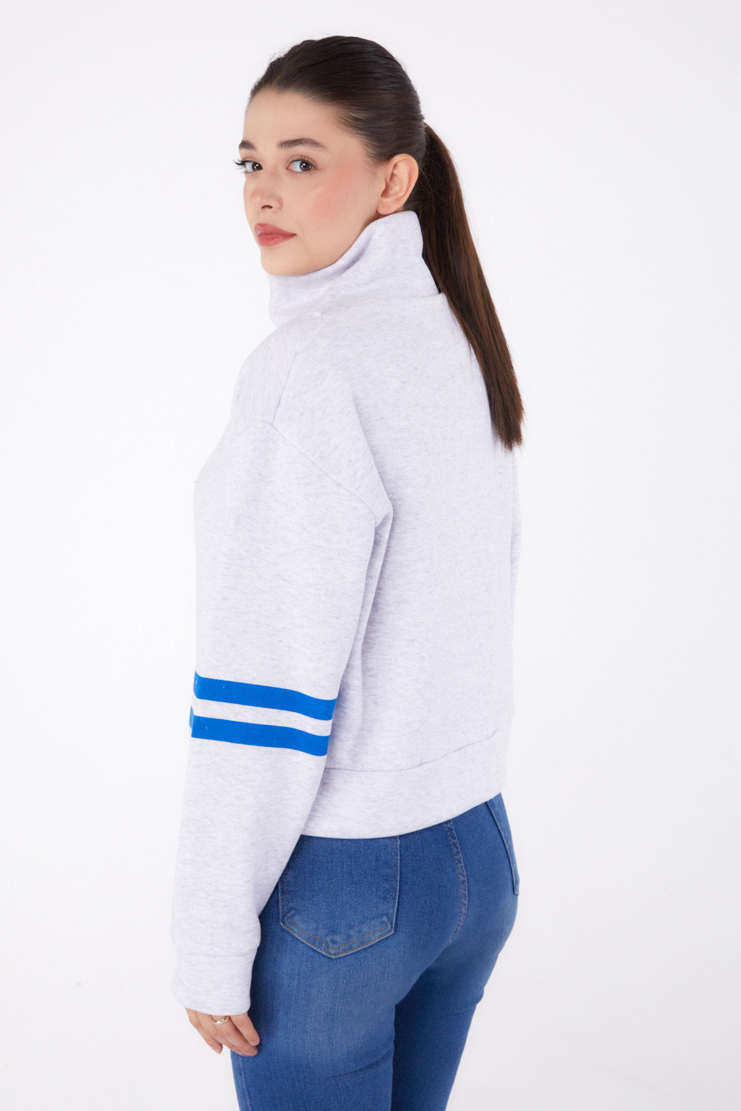Fermuarlı sweatshirt Gri - 26381 - 5