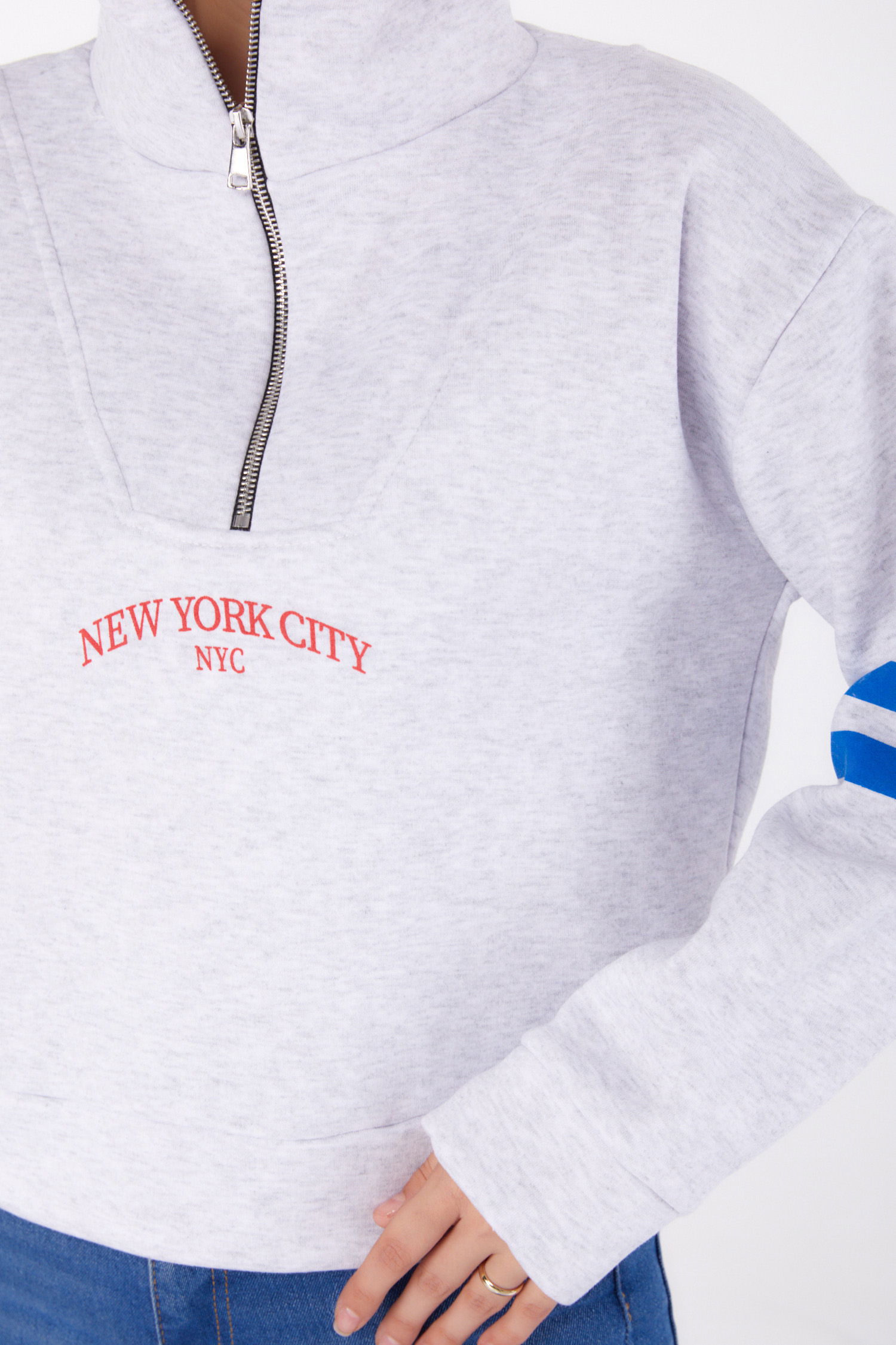 Fermuarlı sweatshirt Gri - 26381 - 6