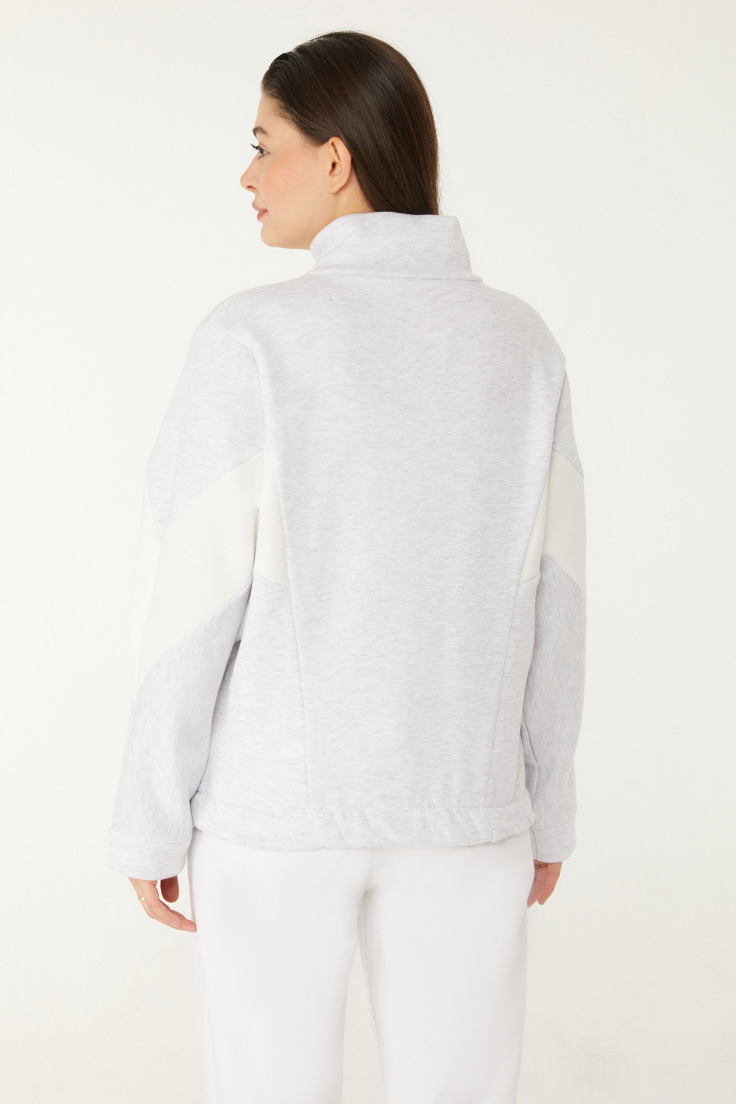 Düz Hakim Yaka Kadın Gri Fermuarlı sweatshirt - 26543 - 5