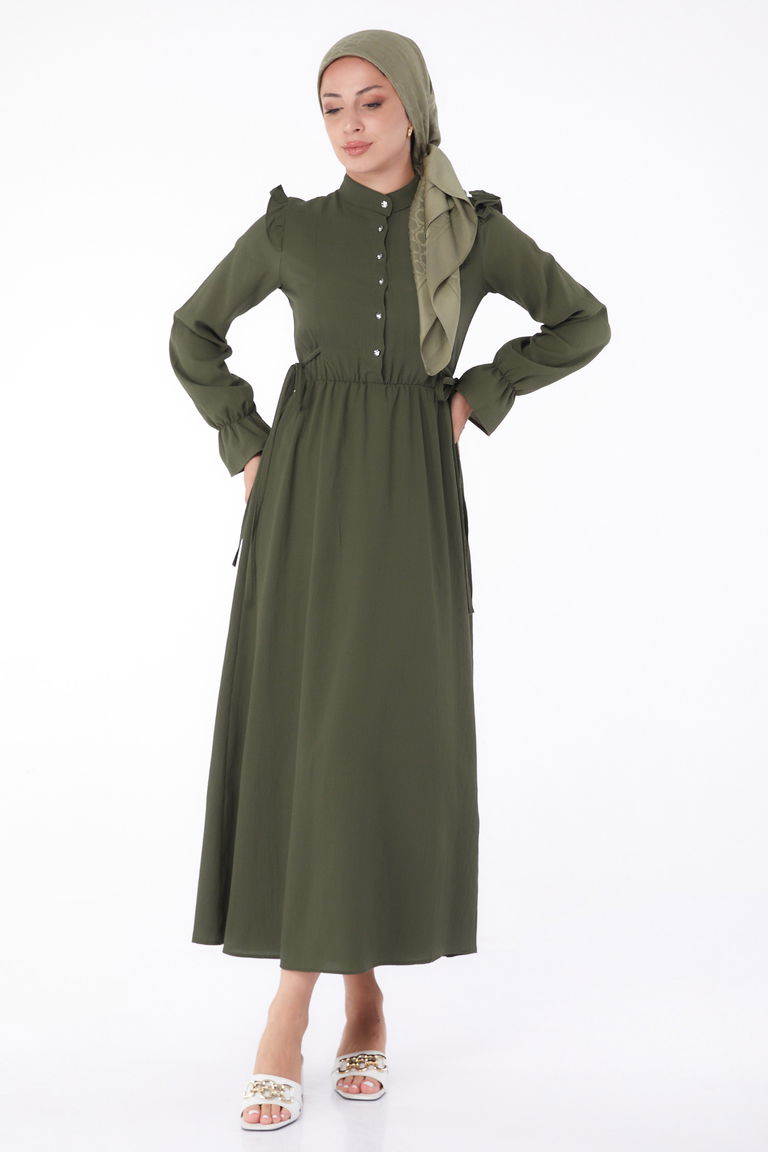 Fırfırlı Elbise Haki - 13269 - TOFİSA