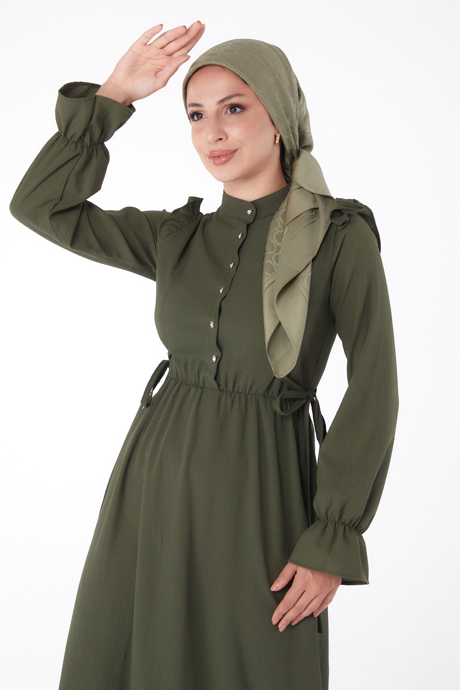 Fırfırlı Elbise Haki - 13269 - 2