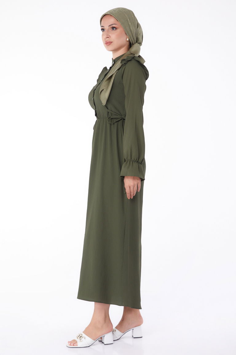 Fırfırlı Elbise Haki - 13269 - TOFİSA