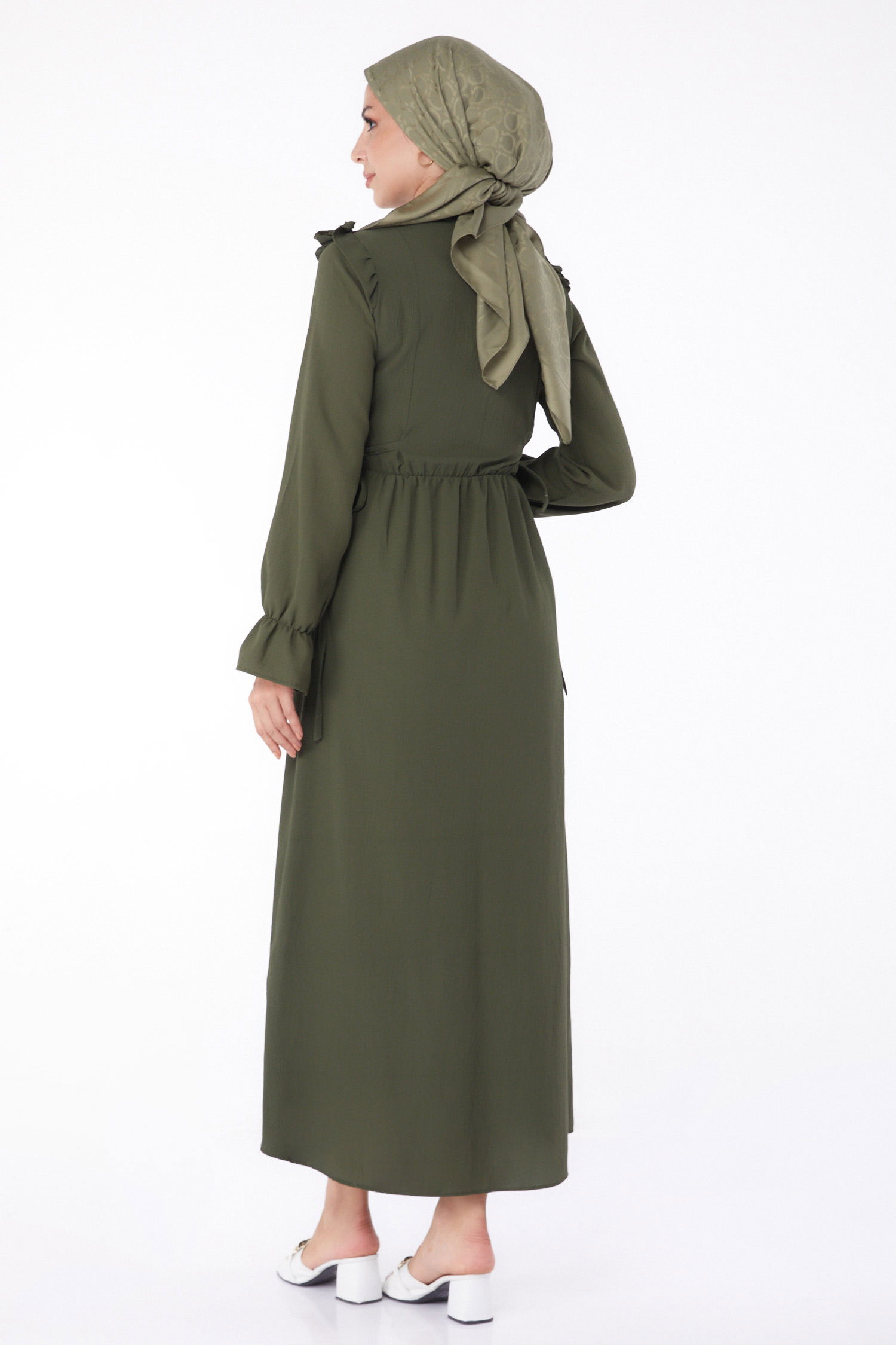 Fırfırlı Elbise Haki - 13269 - 4