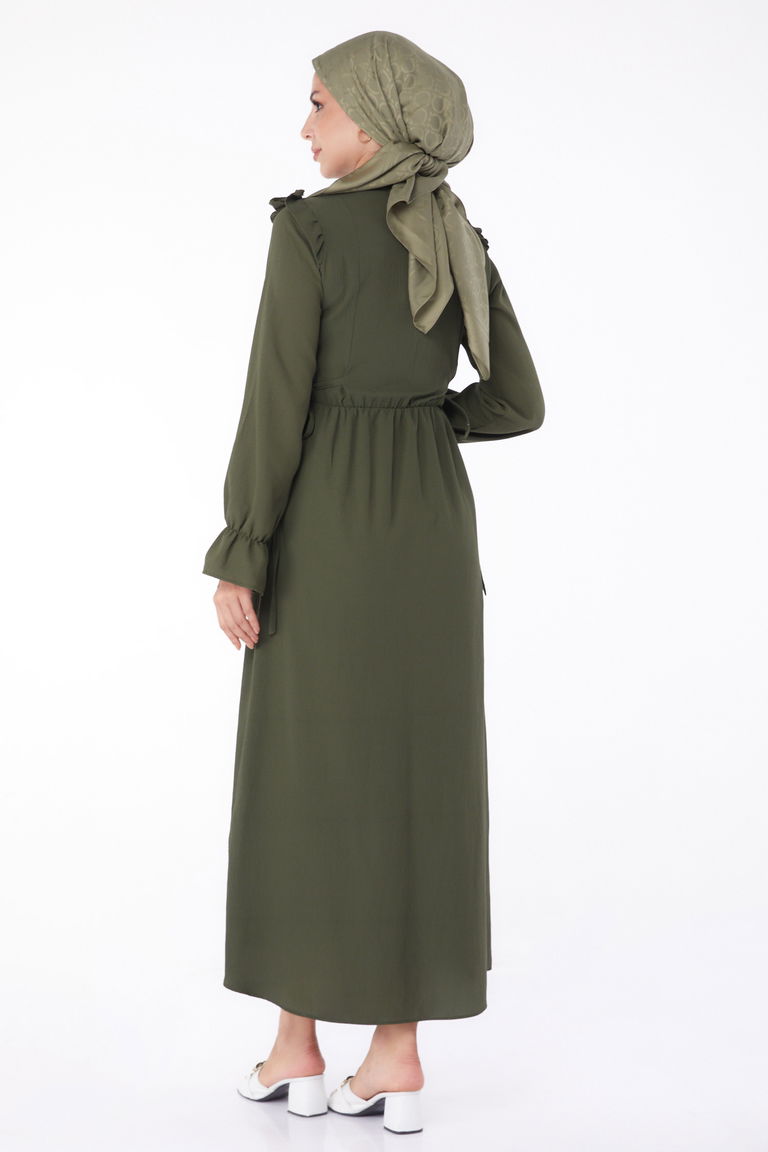 Fırfırlı Elbise Haki - 13269 - TOFİSA