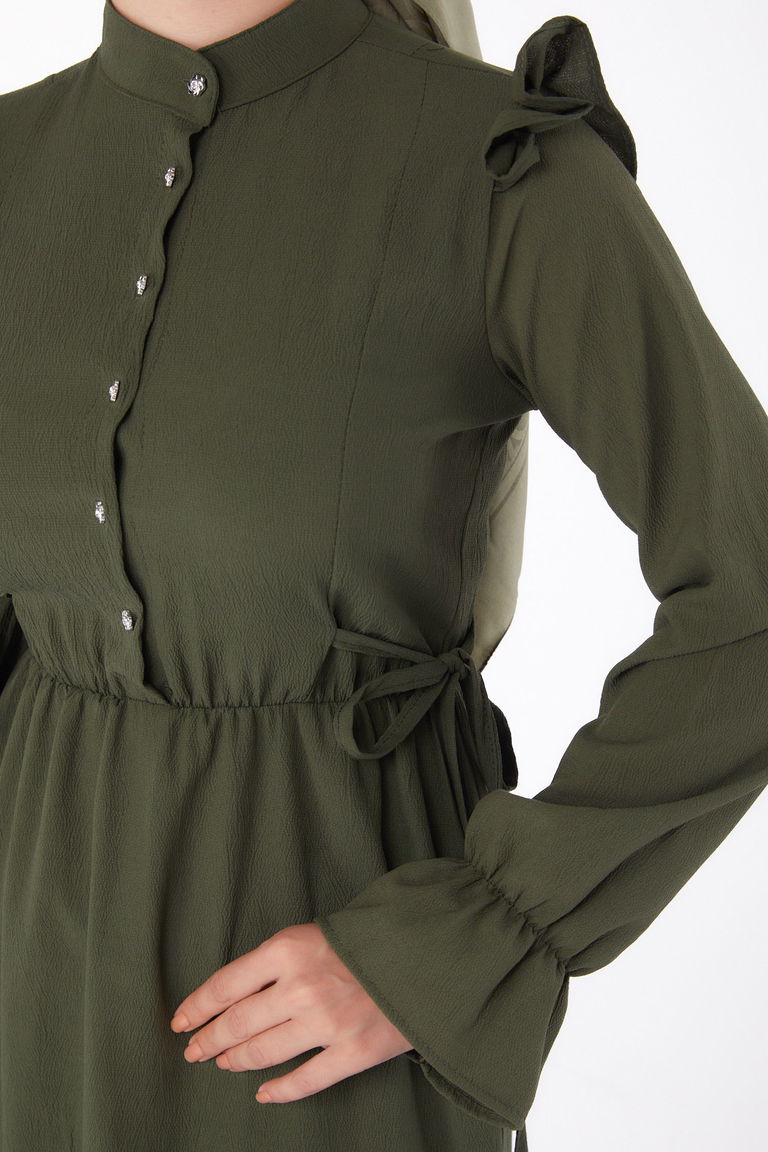 Fırfırlı Elbise Haki - 13269 - TOFİSA