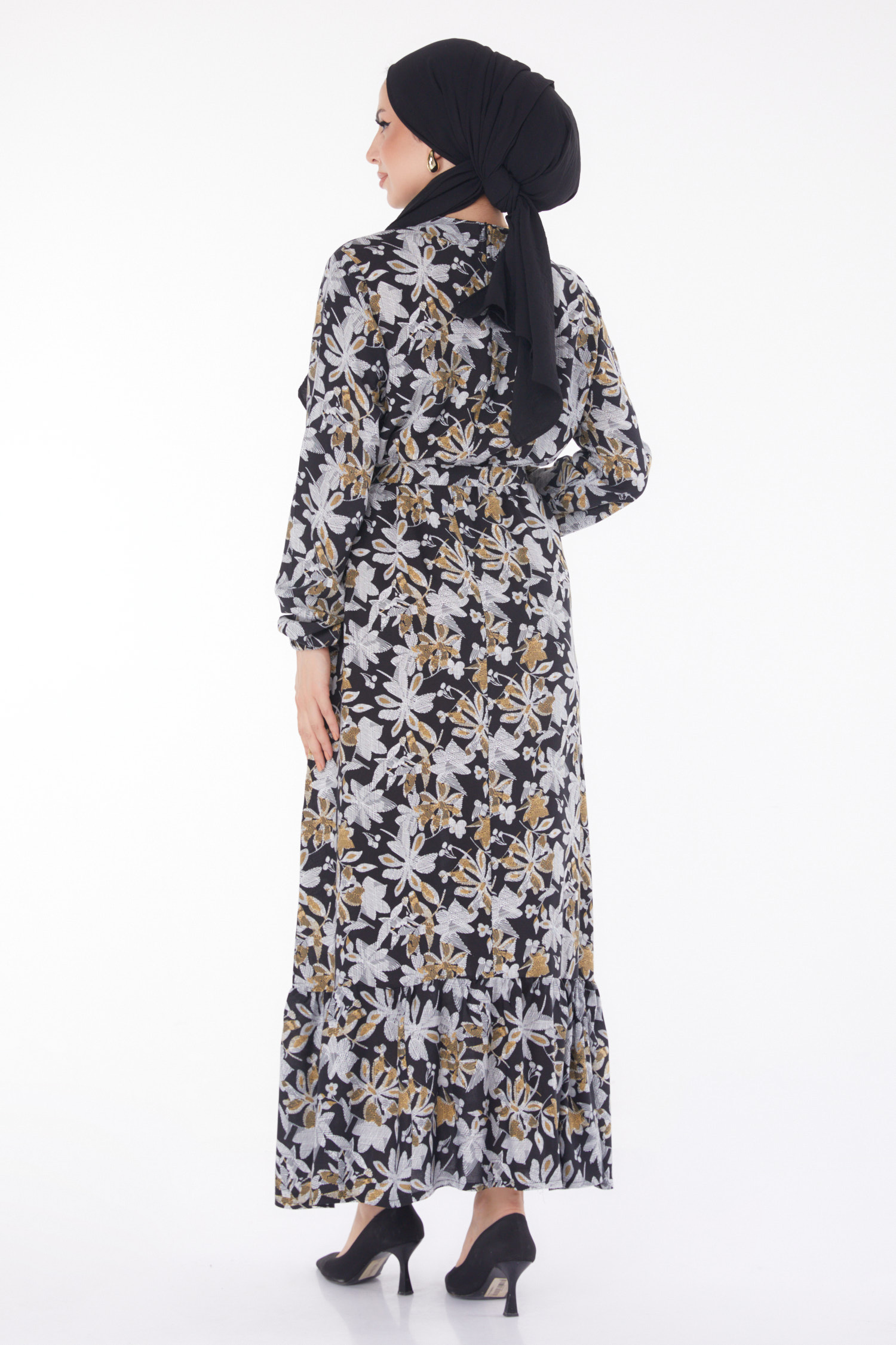 Kuşaklı Desenli Elbise Hardal - 25799 - 5