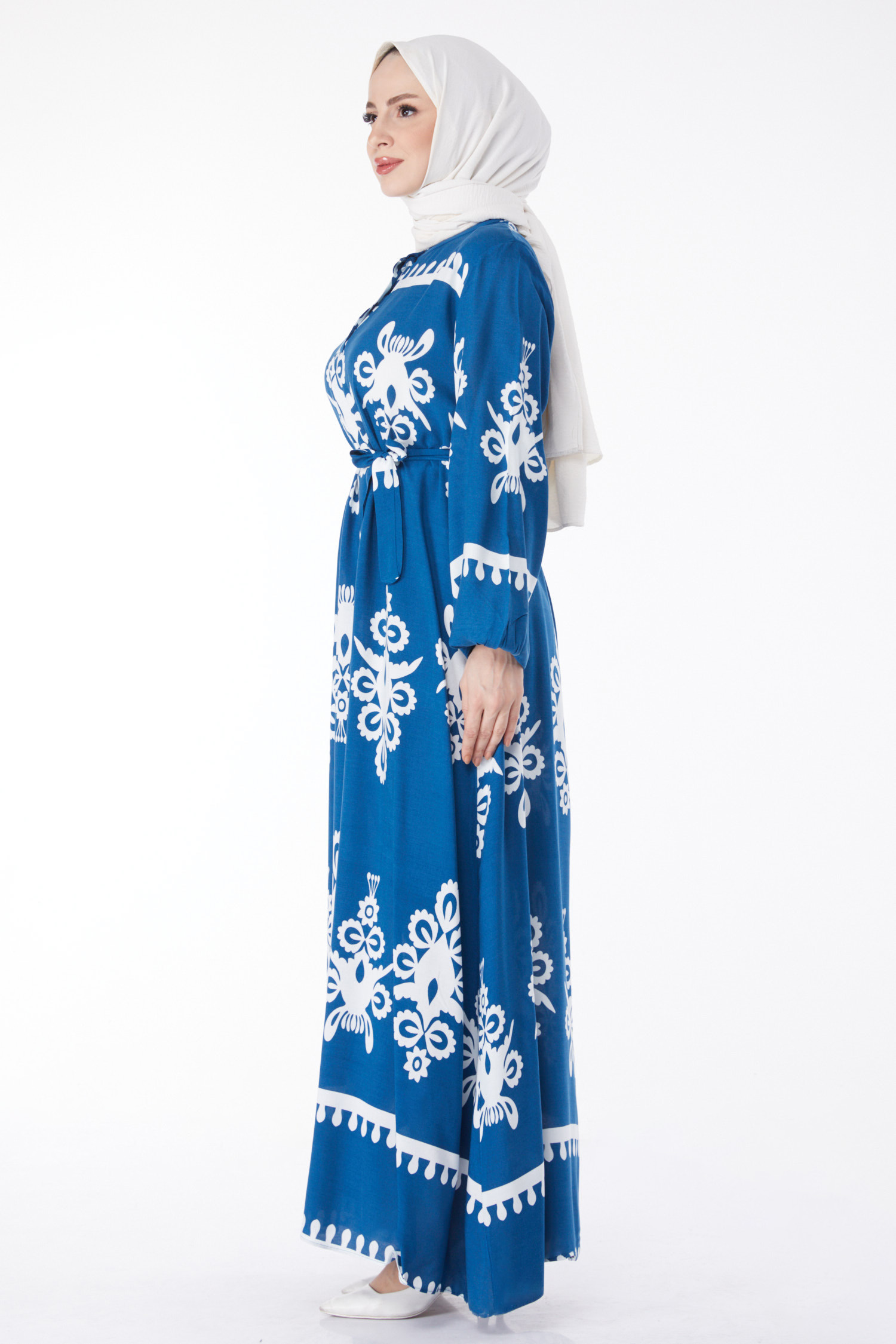 Desenli Renkli Elbise Indigo - 24989 - 3