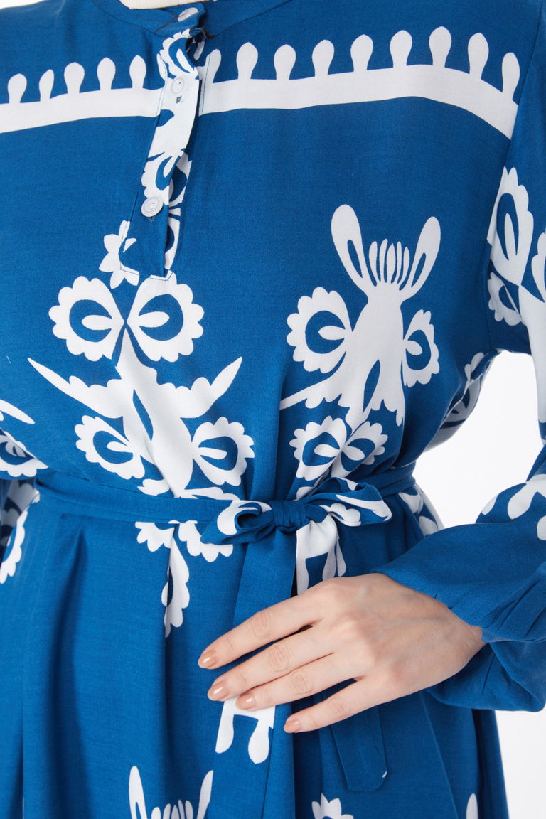 Desenli Renkli Elbise Indigo - 24989 - TOFİSA