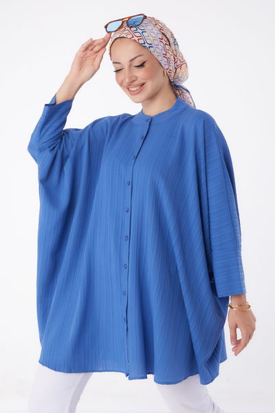 Düz Hakim Yaka Kadın Indigo Salaş Tunik - 26001 