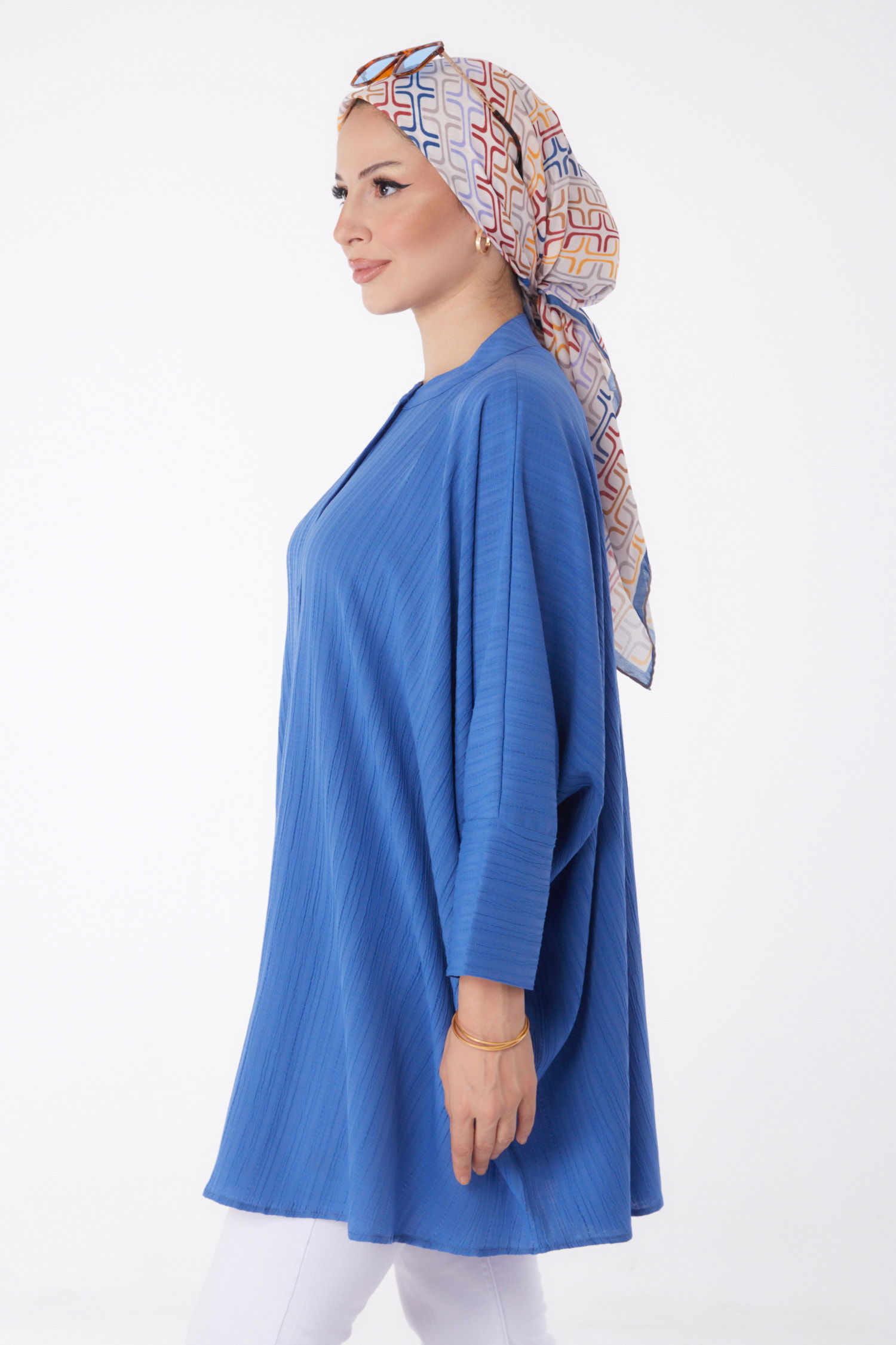 Düz Hakim Yaka Kadın Indigo Salaş Tunik - 26001 - 4